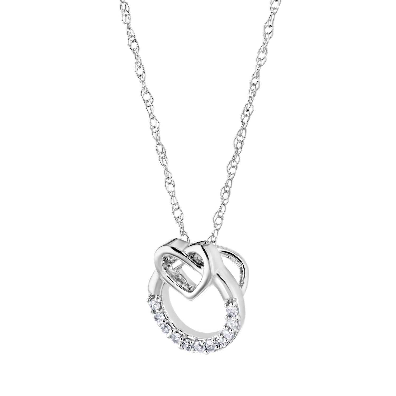 10K White Gold Pendant Circle with Heart Hidden Bail Diamond 0.05 Ctw