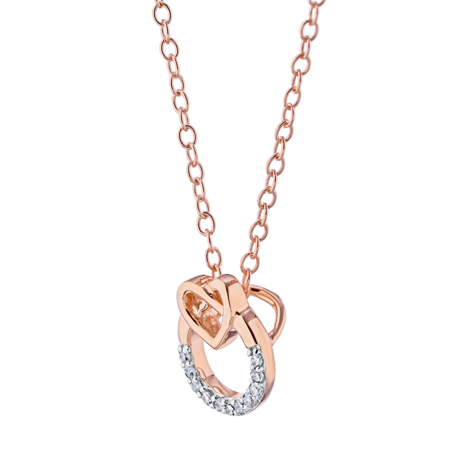 10K Rose Gold Pendant Circle with Heart Hidden Bail Diamond 0.05 Ctw