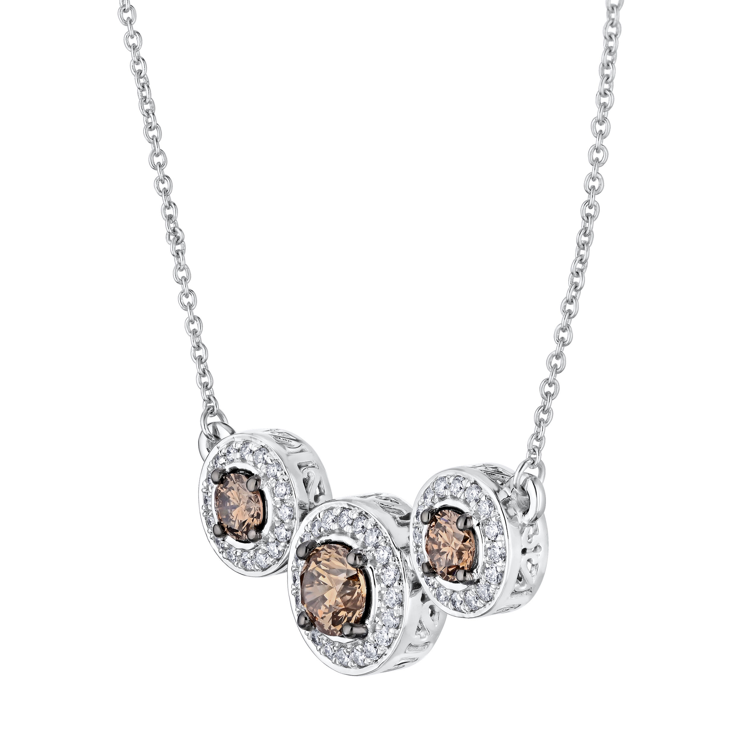 Cinnamon Dulce&trade; 14K White Gold 3 Stations Center Cognac With Contrast Halo's On Chain Diamond & Cognac 1.15 Ctw
