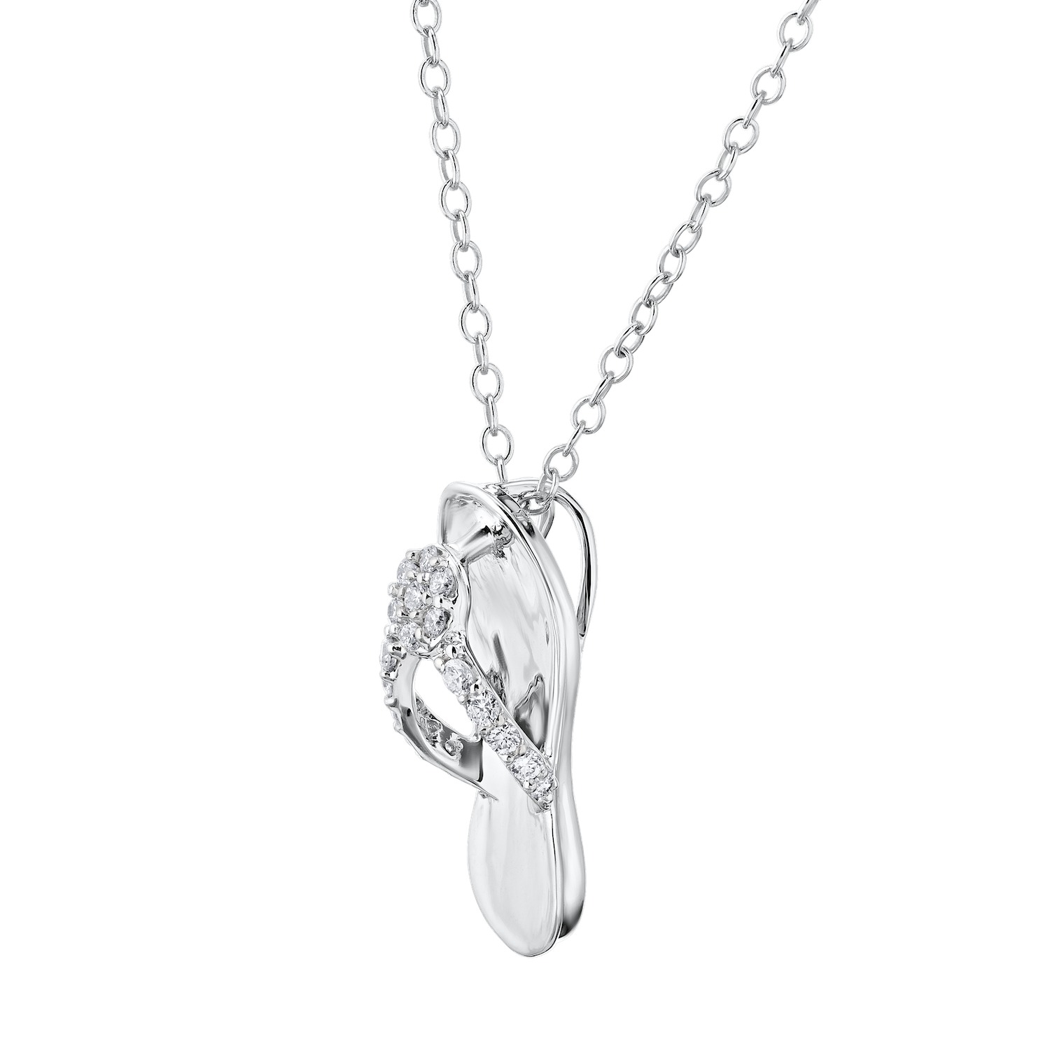 OCEANITY &trade; 14k White Gold Pendant Flip Flop Cluster Center Hidden Bail Diamond 0.10 Ctw