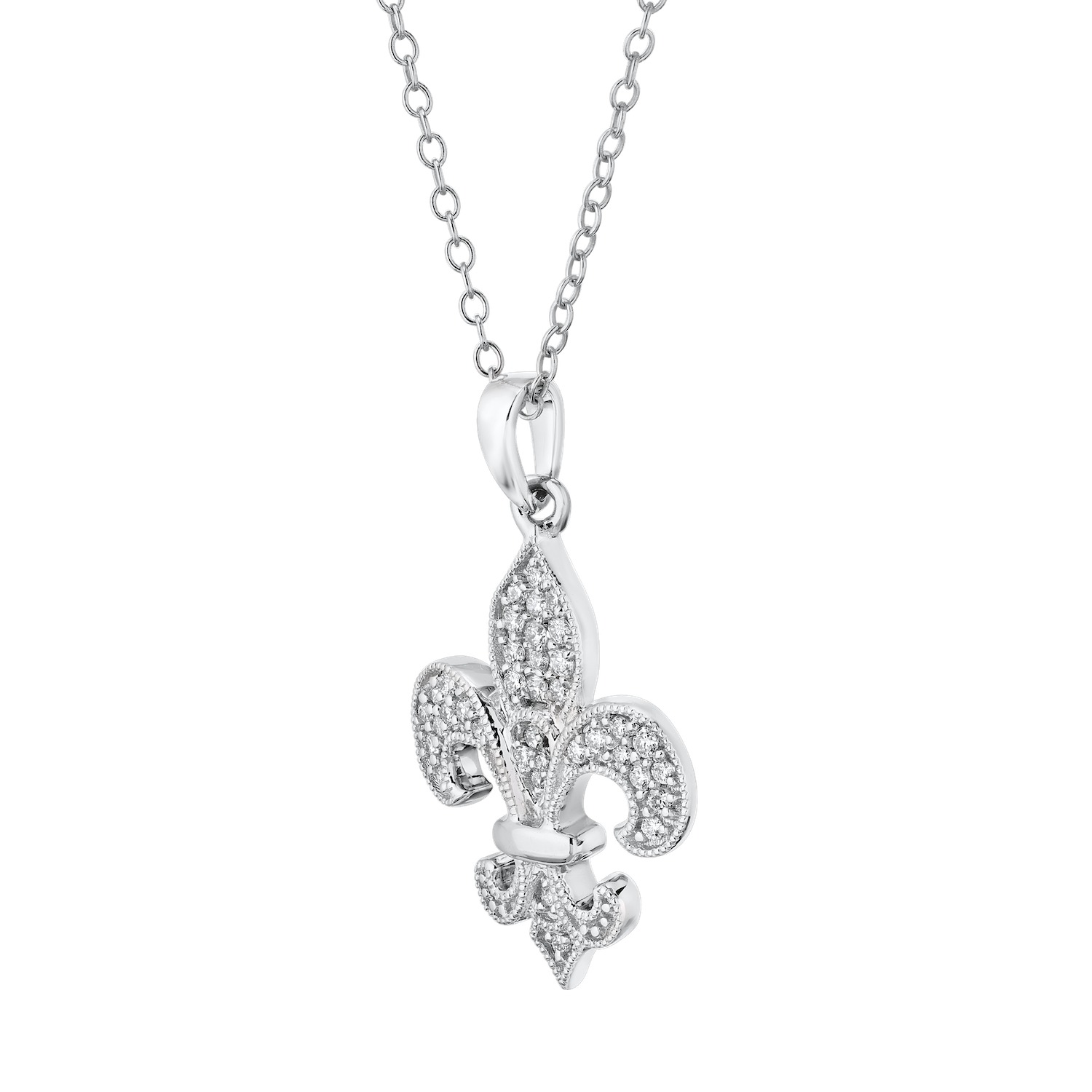 Lis Royale&trade; 14K White Gold Fleur-De-Lis Pave Hidden Bail Pendant 0.20 Ctw Diamond