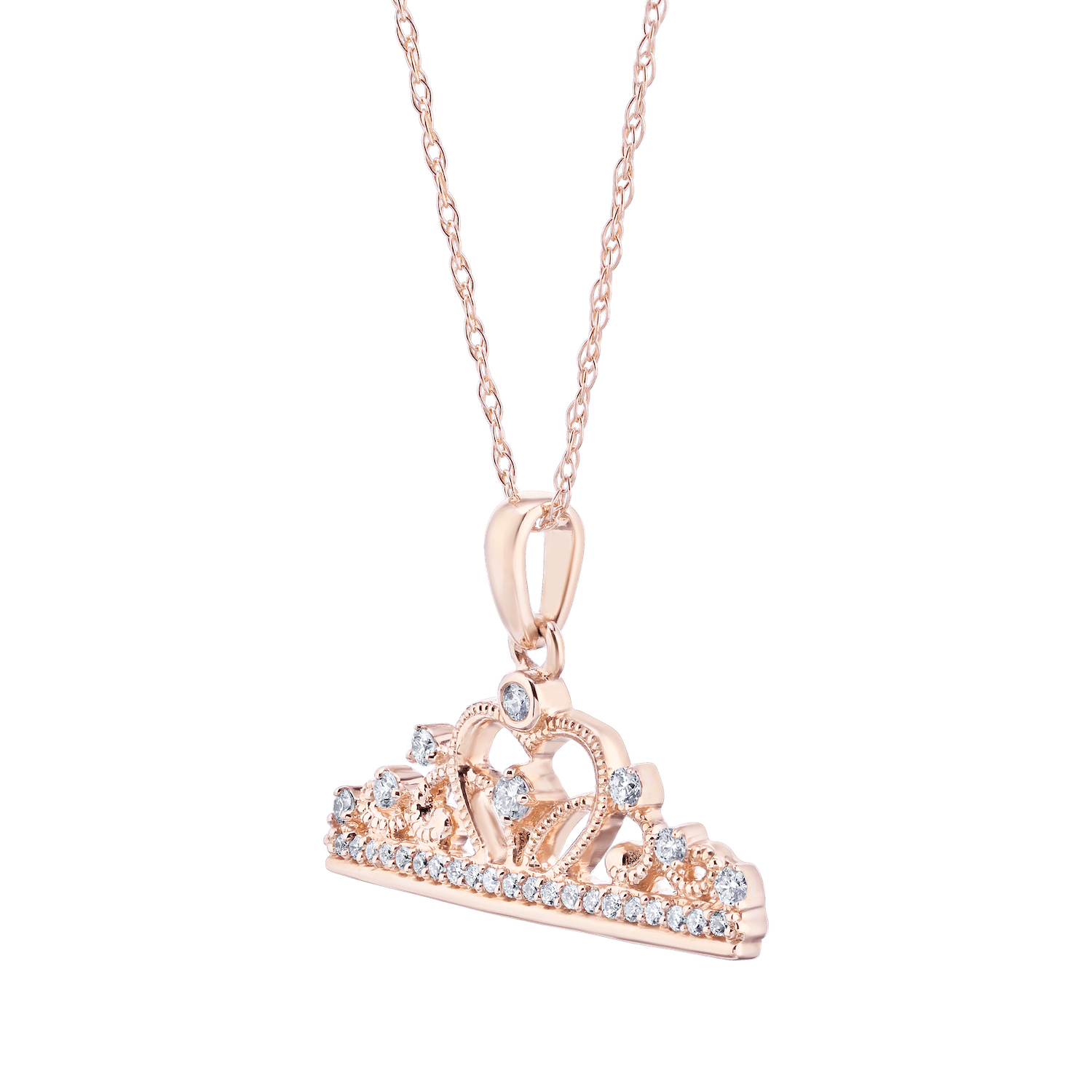 14K Rose Gold Pendant Crown Tiara Diamond 0.15 Ctw