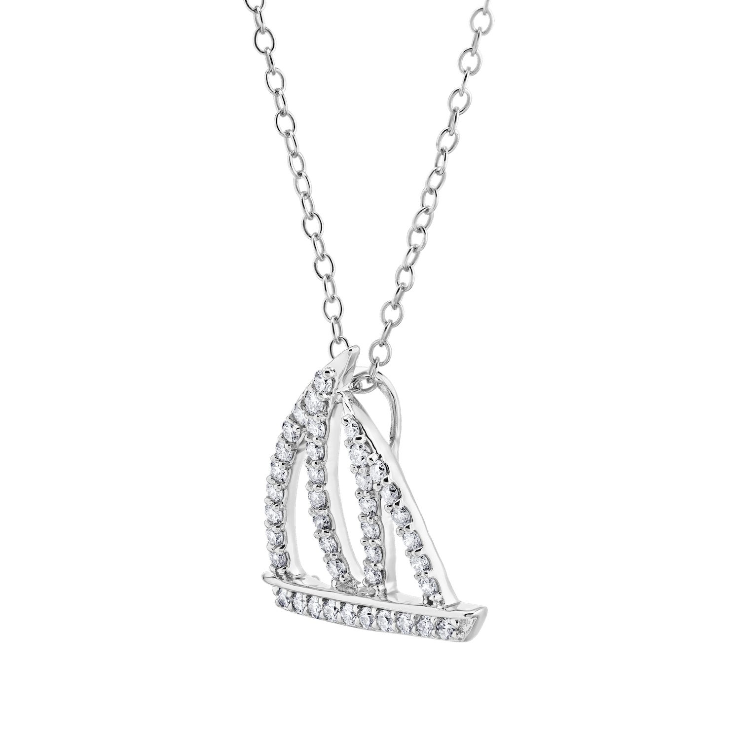 BluSea&trade; 14k White Gold Pendant Cutout Sailing Boat Diamond 0.25 Ctw