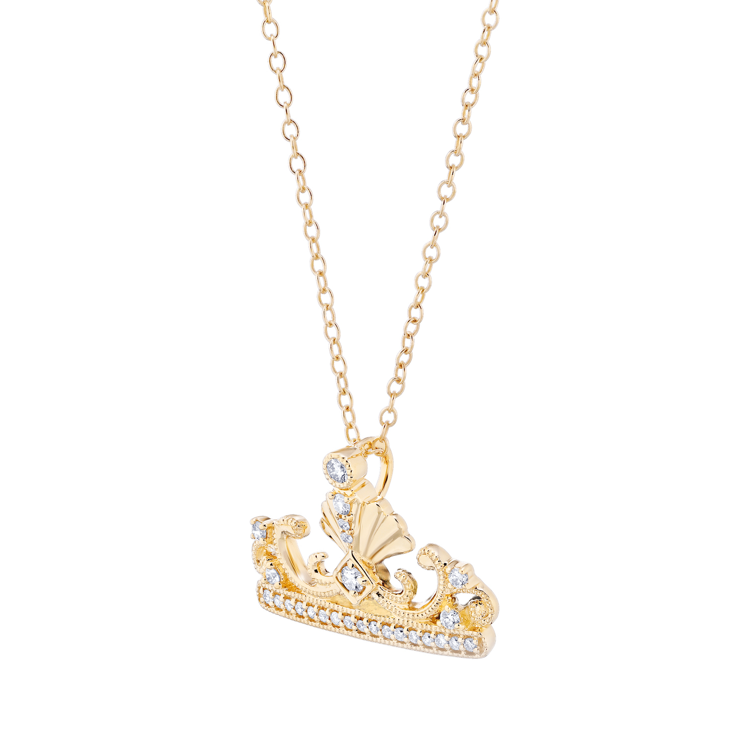 14K Yellow Gold Pendant Crown Straight Edge with Shell Diamond 0.20 Ctw