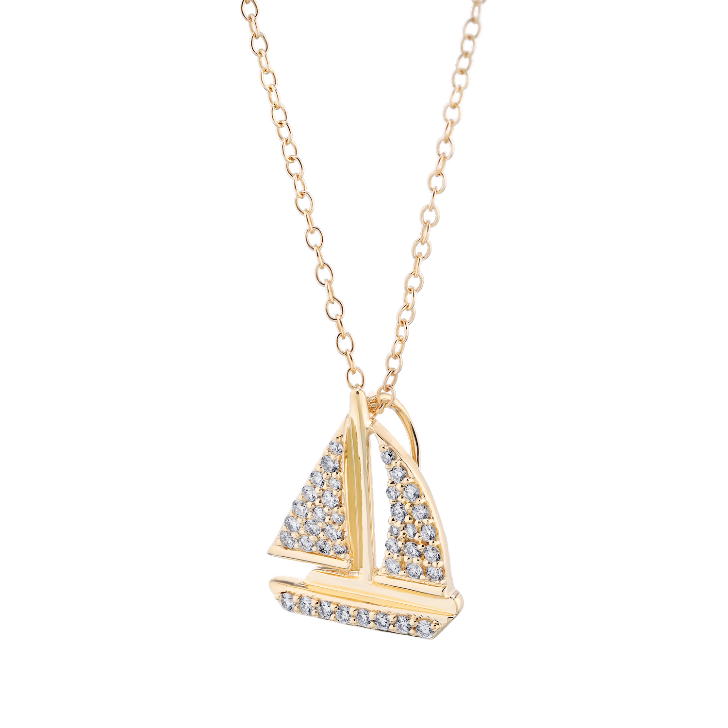 BluSea&trade; 14k Yellow Gold Pendant Pave Sail Boat Hidden Bail Diamond 0.20 Ctw