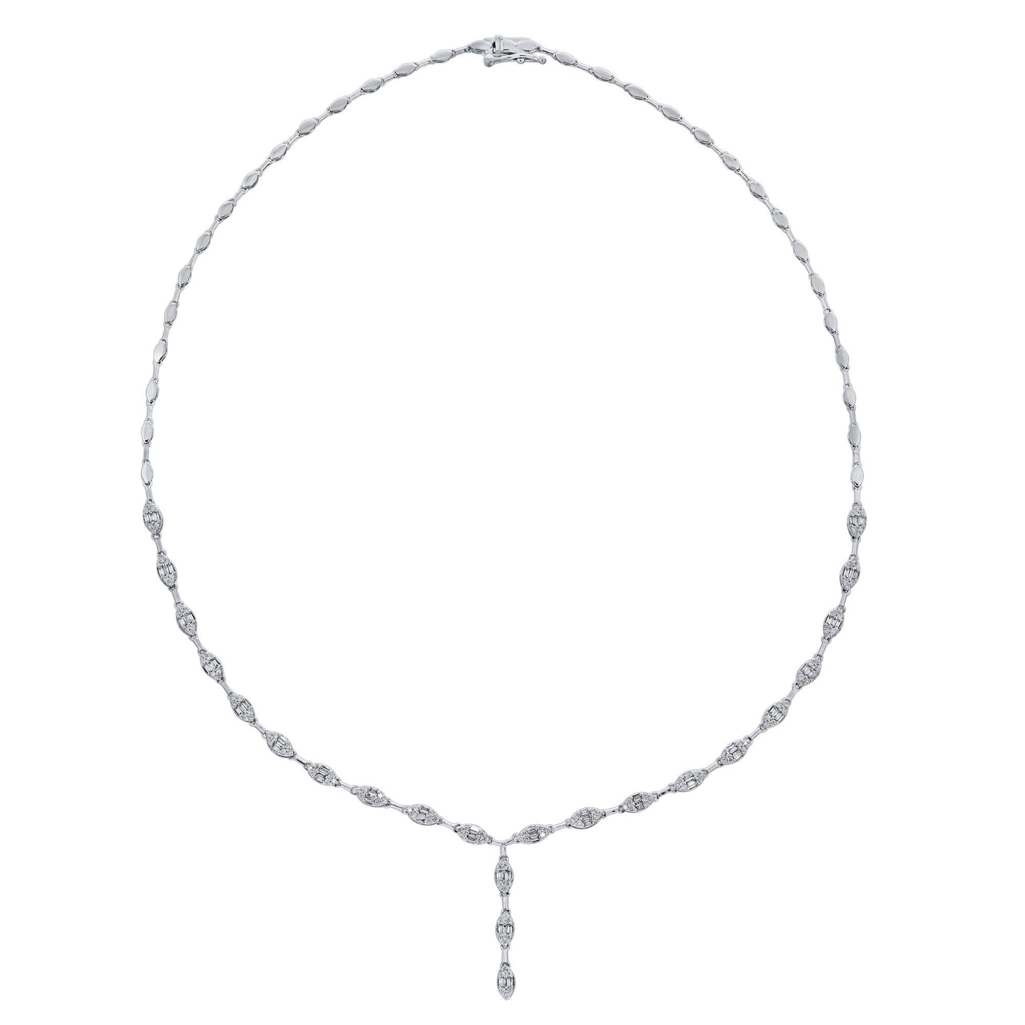 14K White Gold Necklace 'Y' Interconnected Marquise Shape Diamond 1.50 Ctw