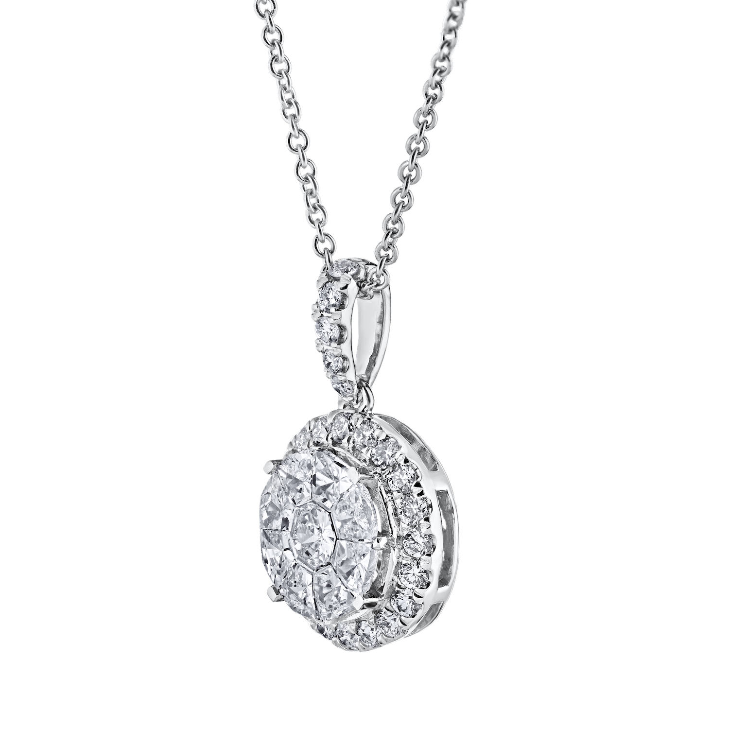 Compozit&trade; 14K White Gold Round Shape Halo Diamond Set Bail Pendant Diamond 1.50 Ctw Cutting Edge Technology