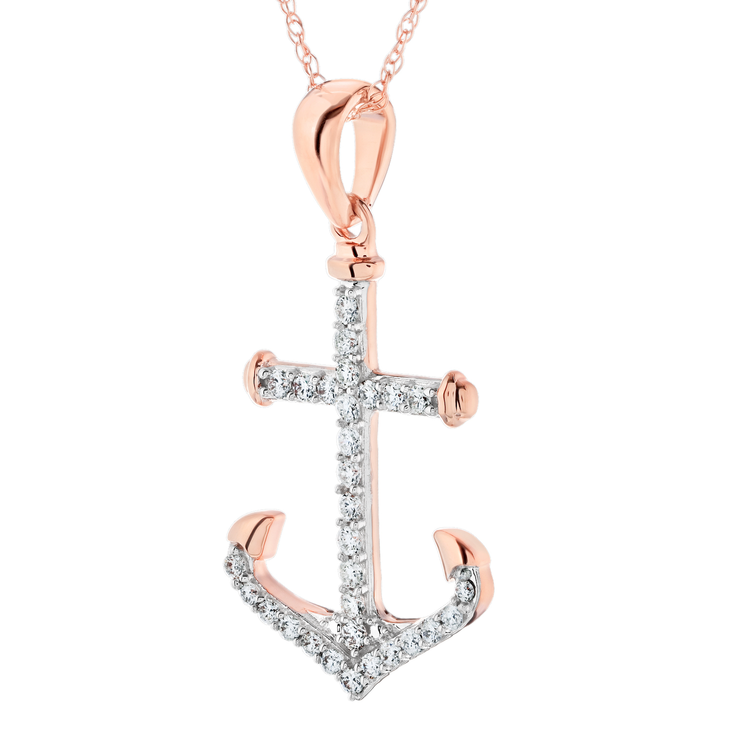 BluSea&trade; 14k Rose Gold Pendant Pave Set Classic Style Anchor Diamond 0.75 Ctw