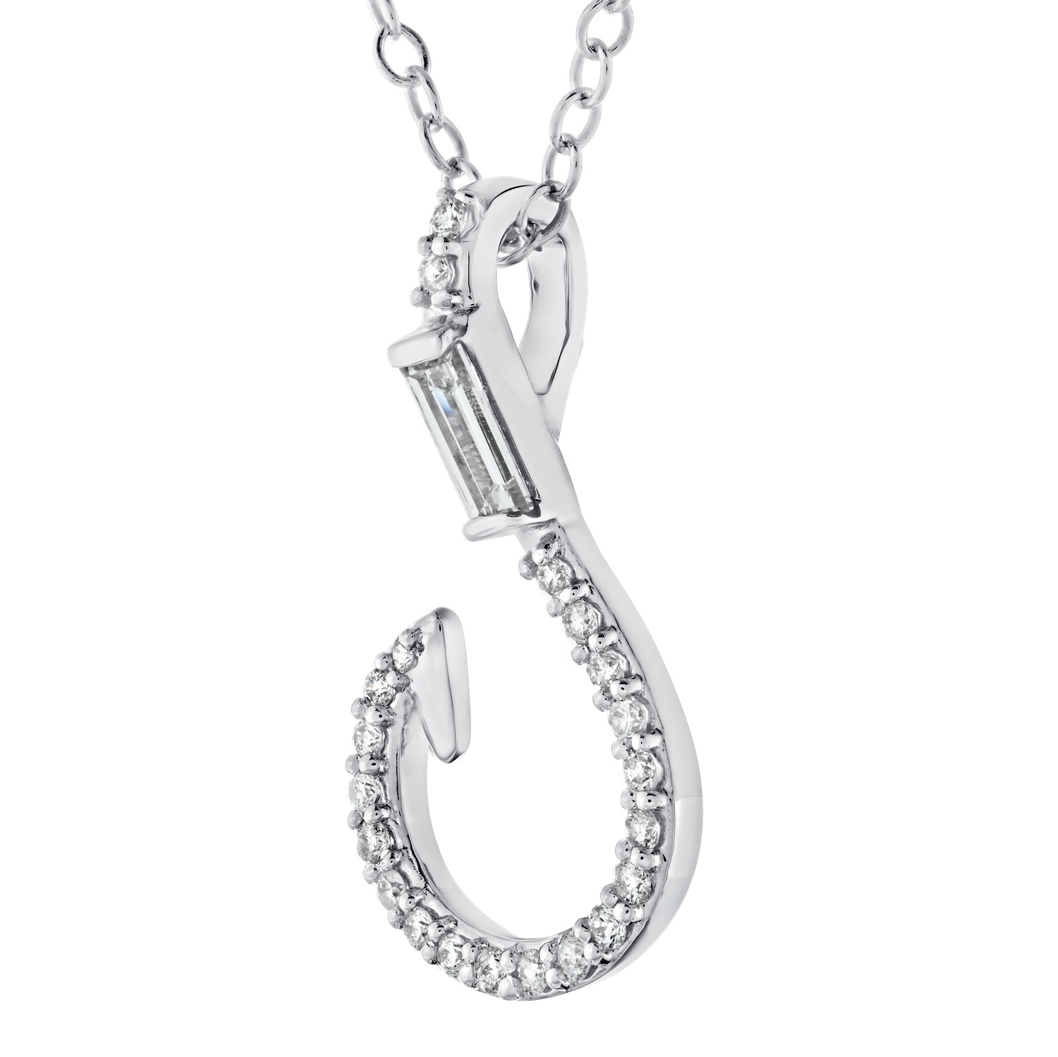 OCEANITY &trade; 14k White Gold Pendant Pave Fish Hook with Baguette Diamond 0.25 Ctw