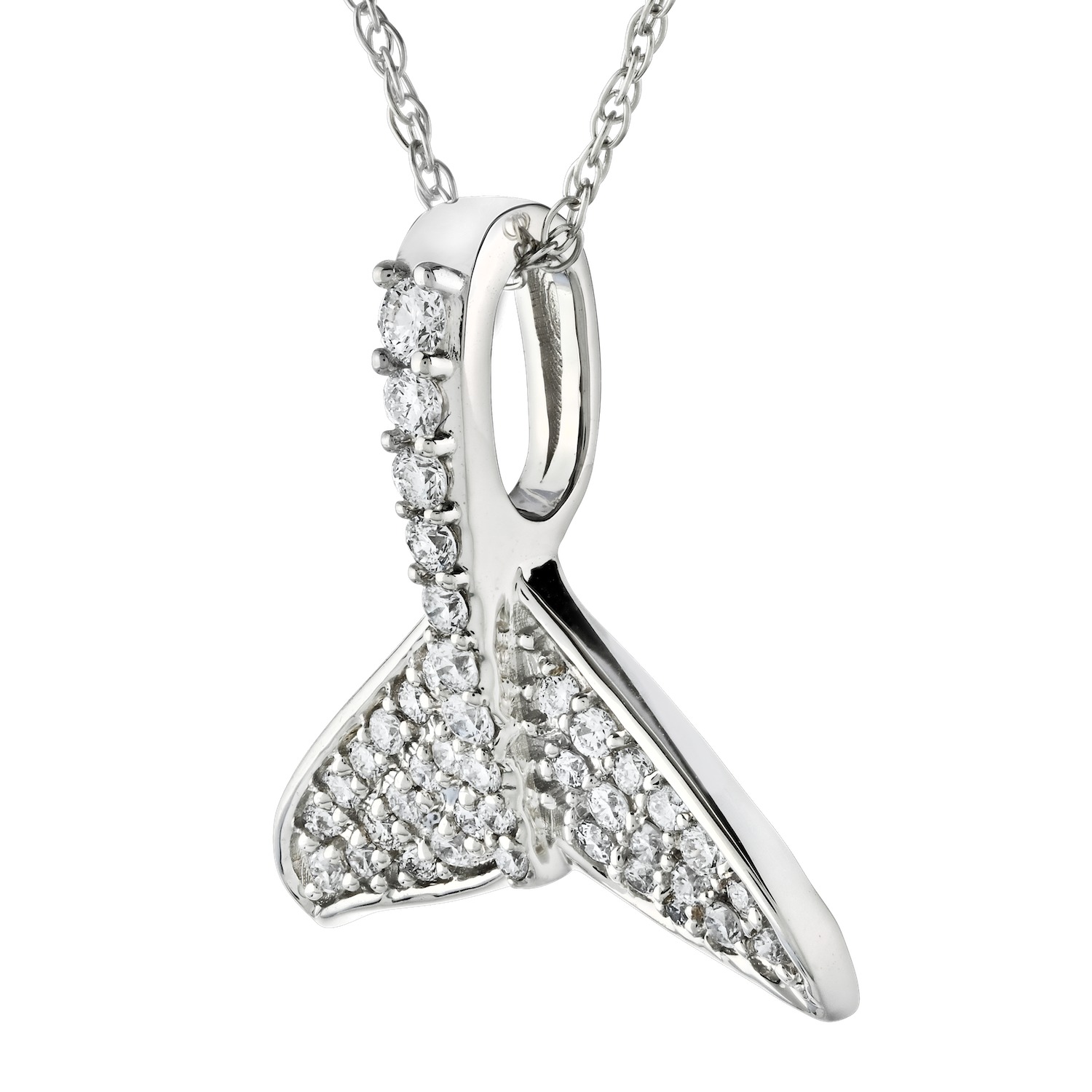 OCEANITY &trade; 14k White Gold Pendant Pave Whale Tail Hidden Bail Diamond 0.25 Ctw