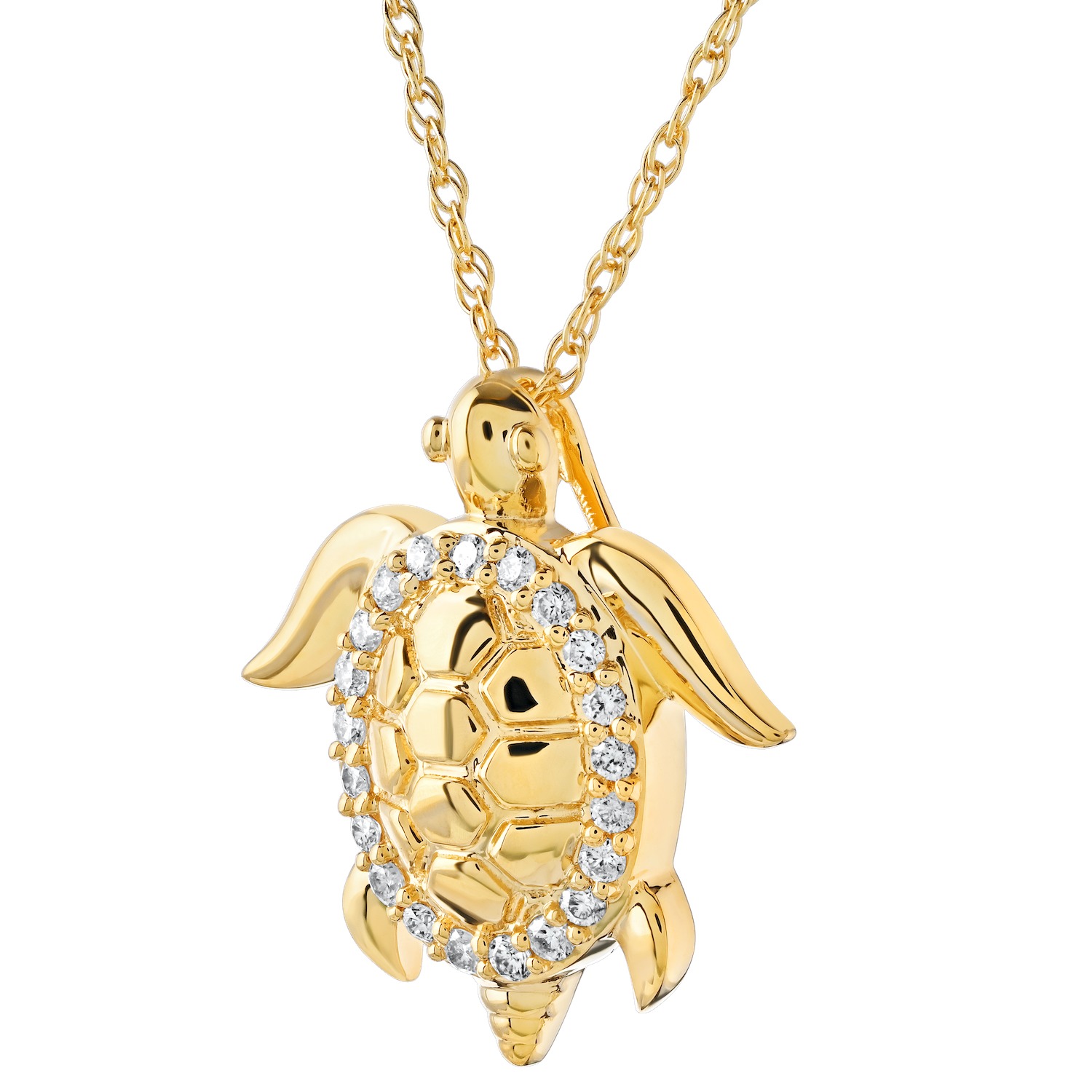 OCEANITY &trade; 14k Yellow Gold Pendant Turtle Diamond Rim Hidden Bail Diamond 0.10 Ctw