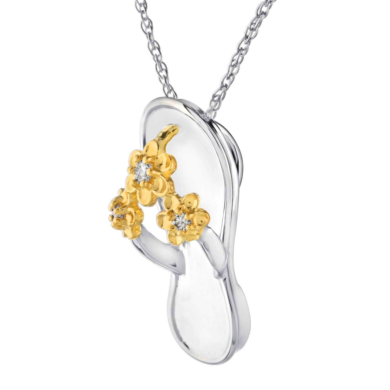 OCEANITY &trade; 14k Two Tone Pendant Flip Flop with Flowers Diamond 0.05 Ctw