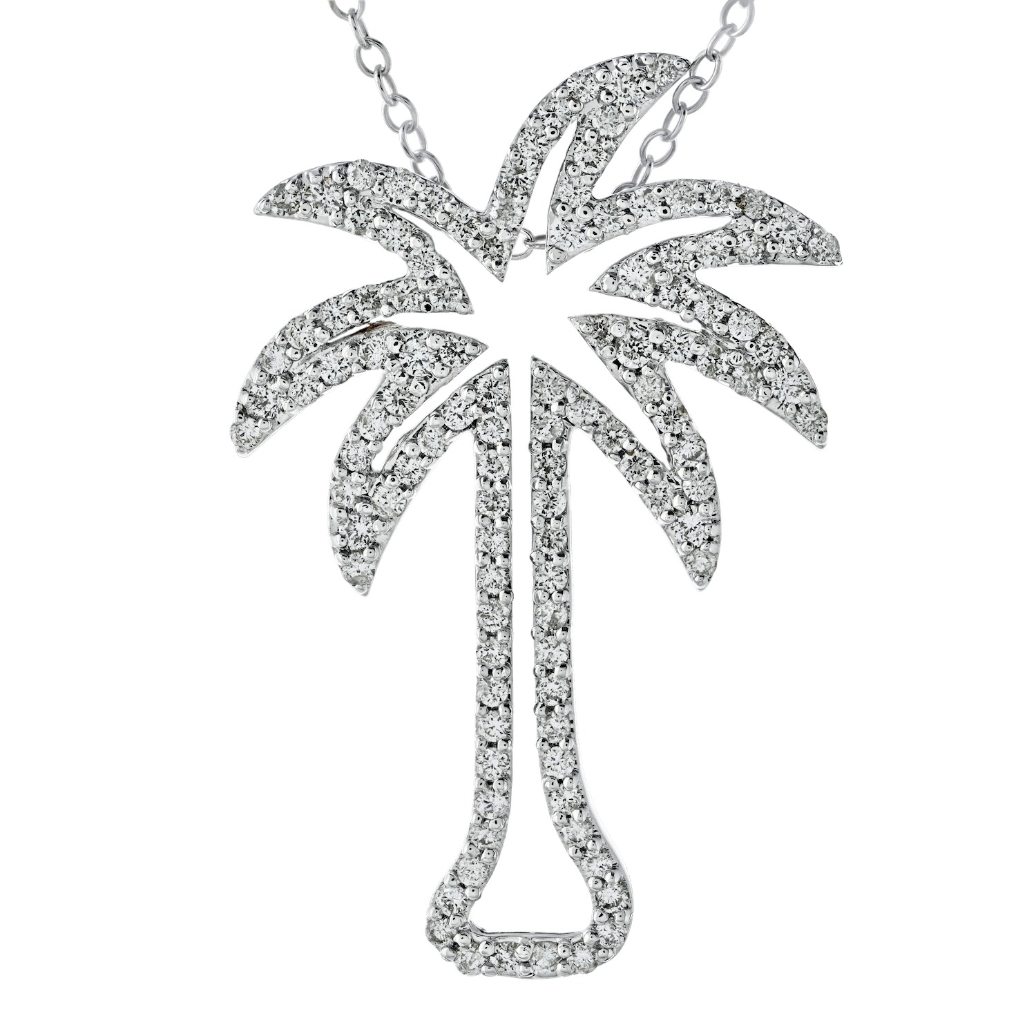OCEANITY &trade; 14k White Gold Pendant Cutout Palm Tree Hidden Bail Diamond 0.75 Ctw