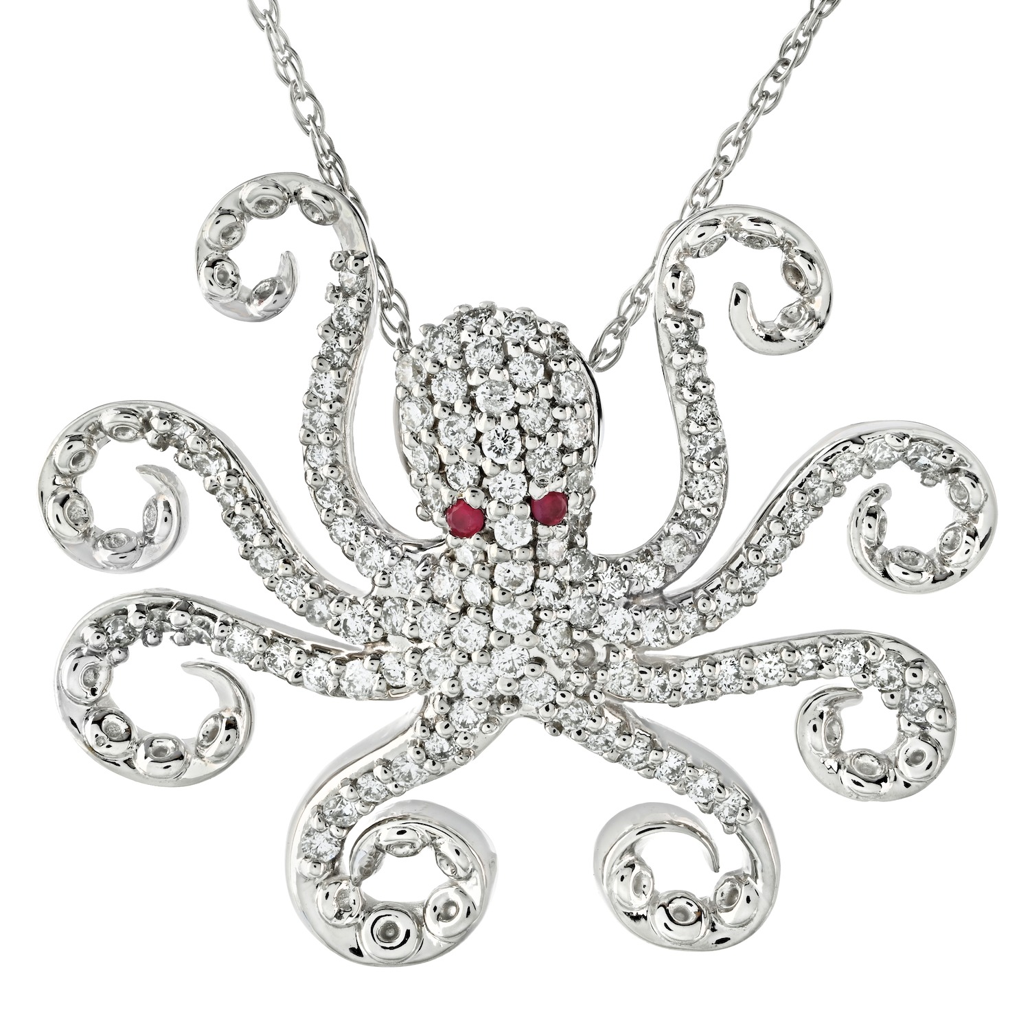 OCEANITY &trade; 14k White Gold Pendant Octopus Pave Body Hidden Bail Diamond 0.50 Ctw