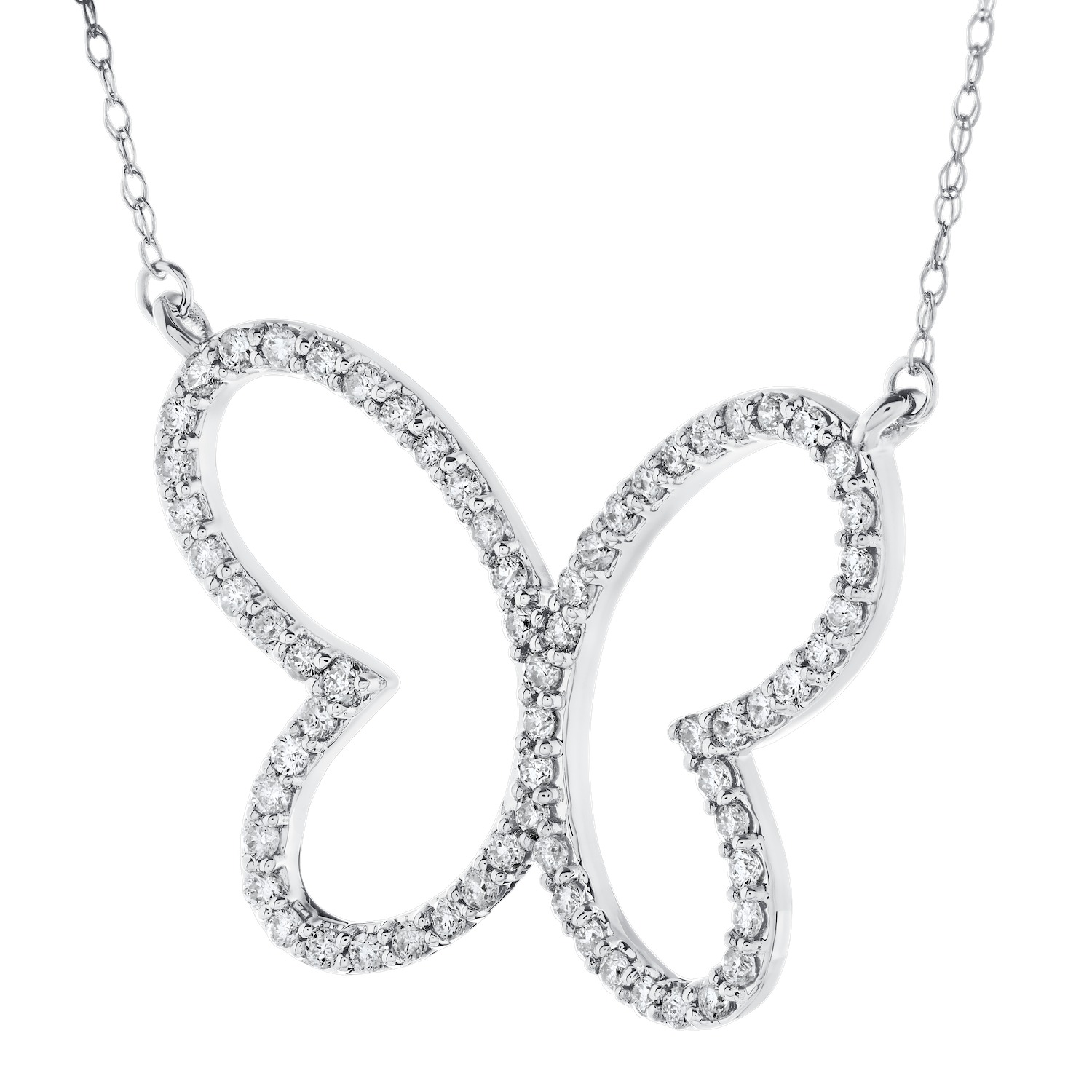 ZooLightful&trade; 14K White Gold Cutout Pave Butterfly Necklace Diamond 0.50 Ctw