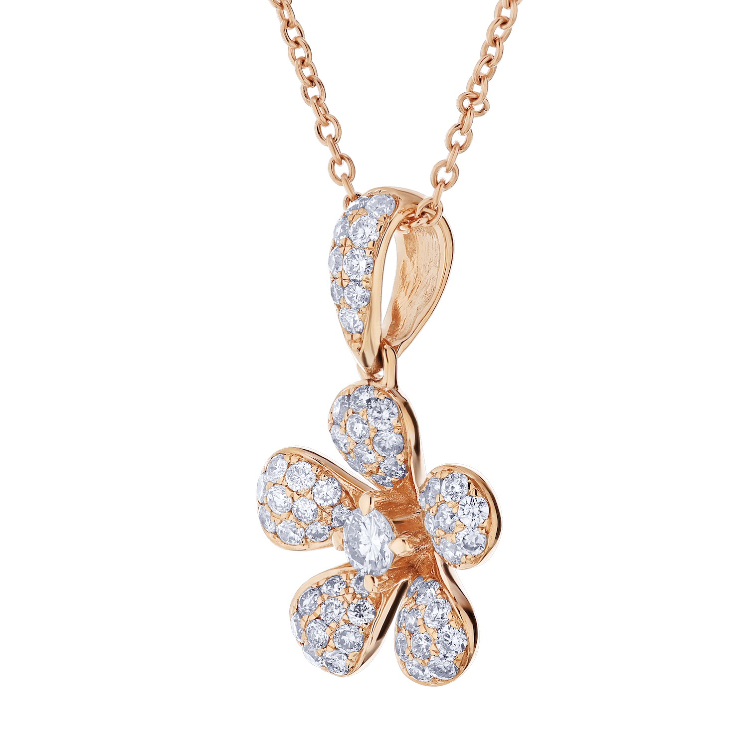 14K Rose Gold Pendant Pave Set Flower Diamond 0.40 Ctw