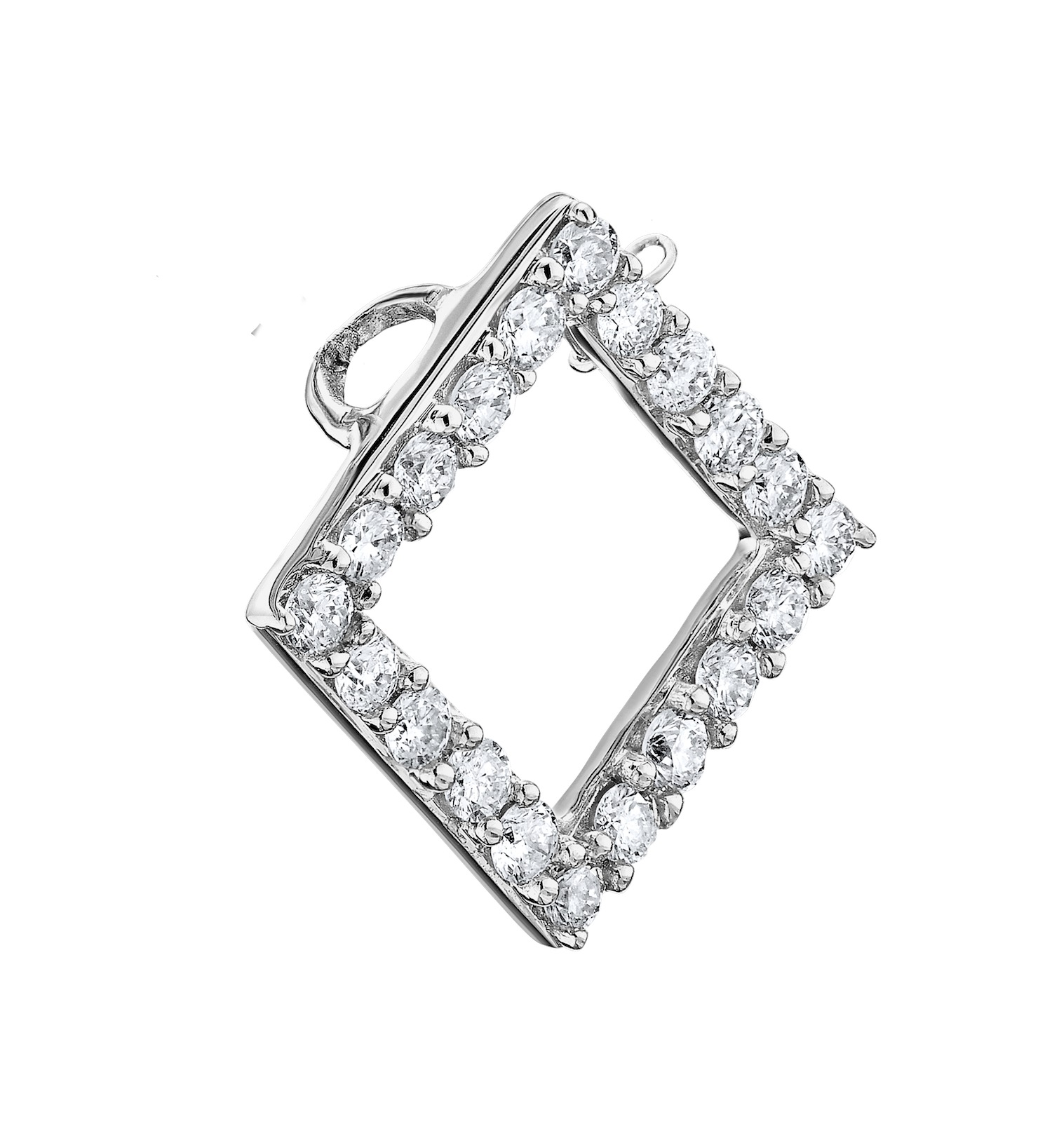 14K White Gold Pendant Offset Square Cutout Hidden Bail Diamond 1.00 Ctw