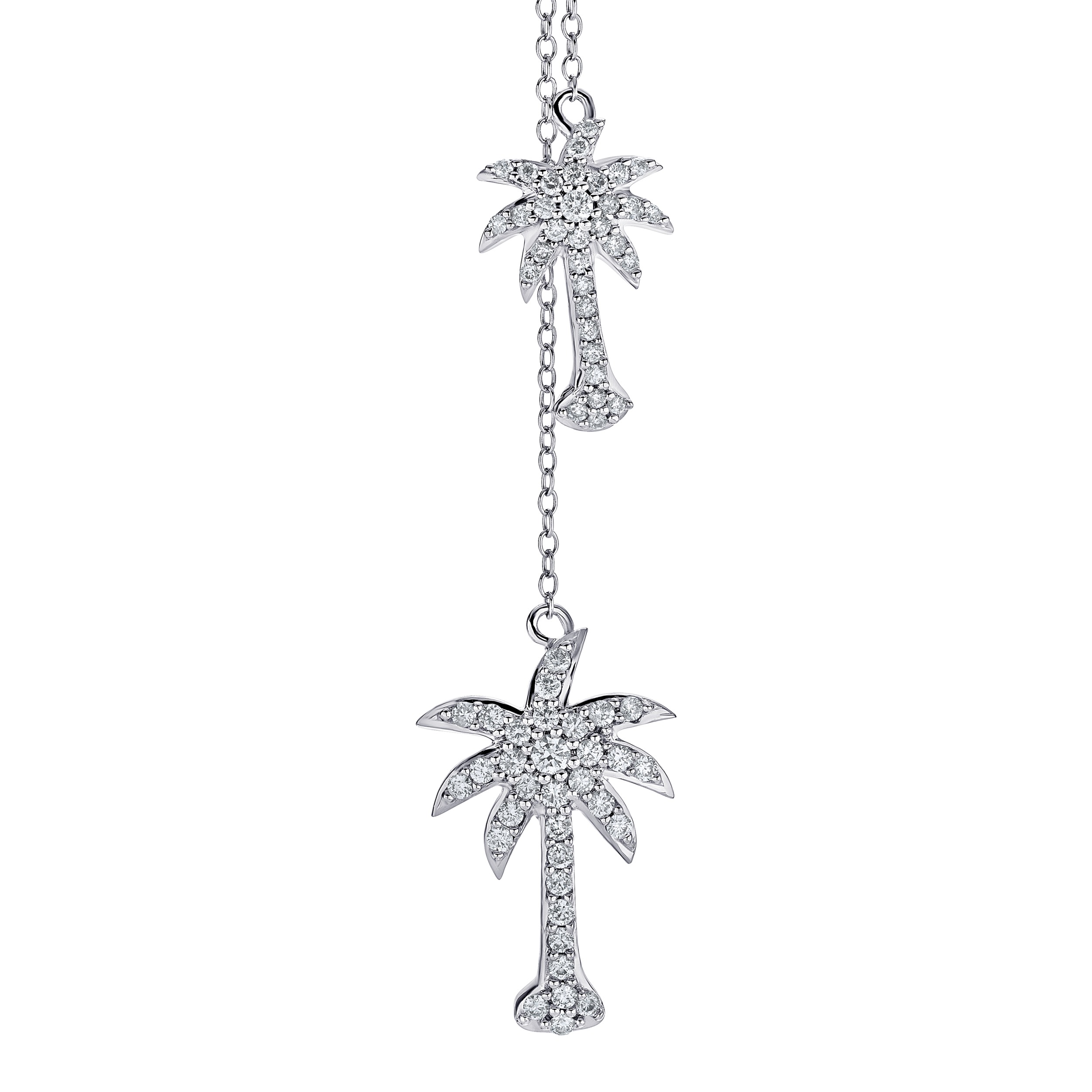 OCEANITY &trade; 14k White Gold Necklace 2 Pave Set Palm Trees on 'Y' Diamond 0.25 Ctw