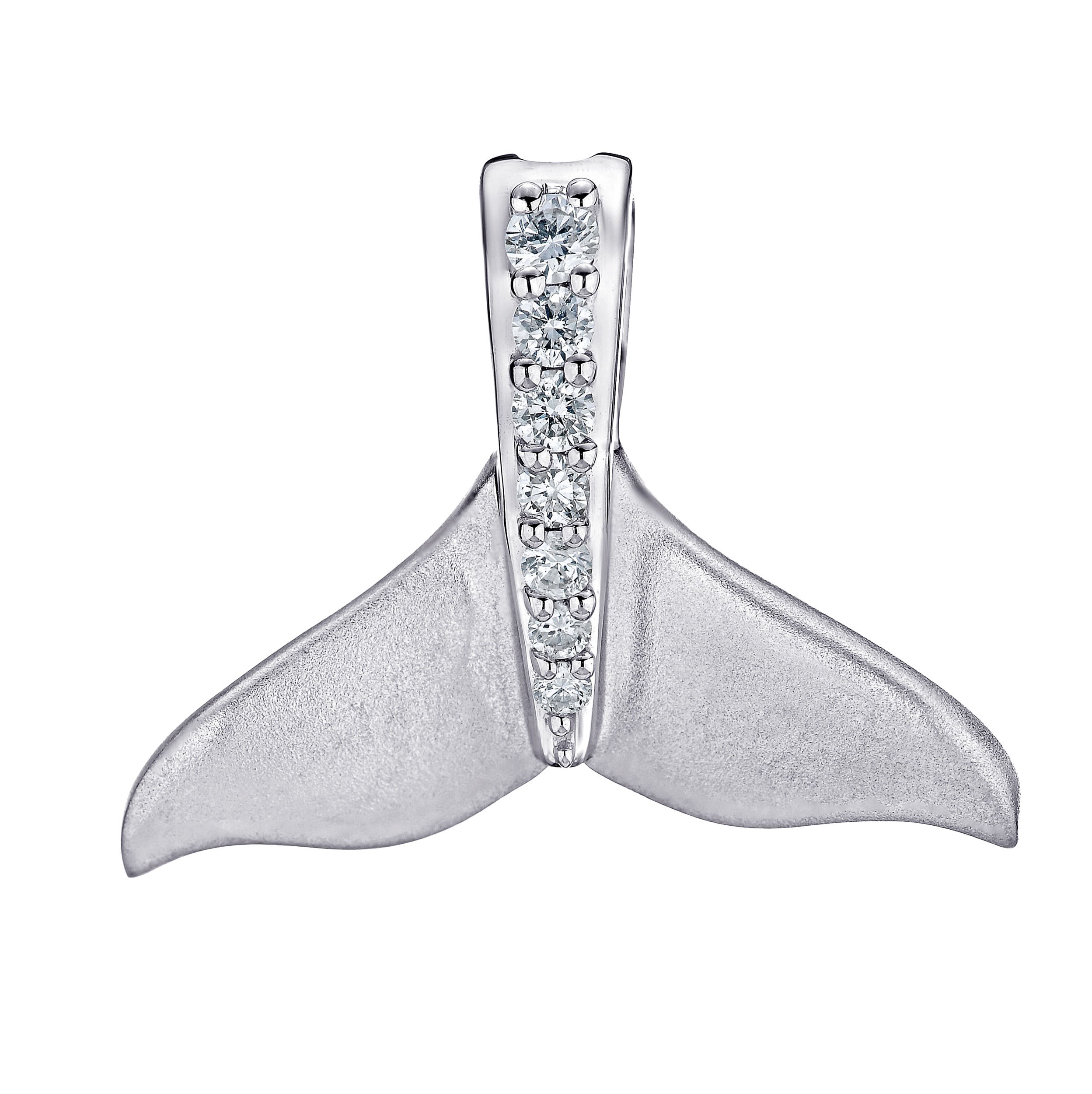 OCEANITY &trade; 14k White Gold Pendant Whale Tail with Graduating Prong Set Hidden Bail Diamond 0.10 Ctw