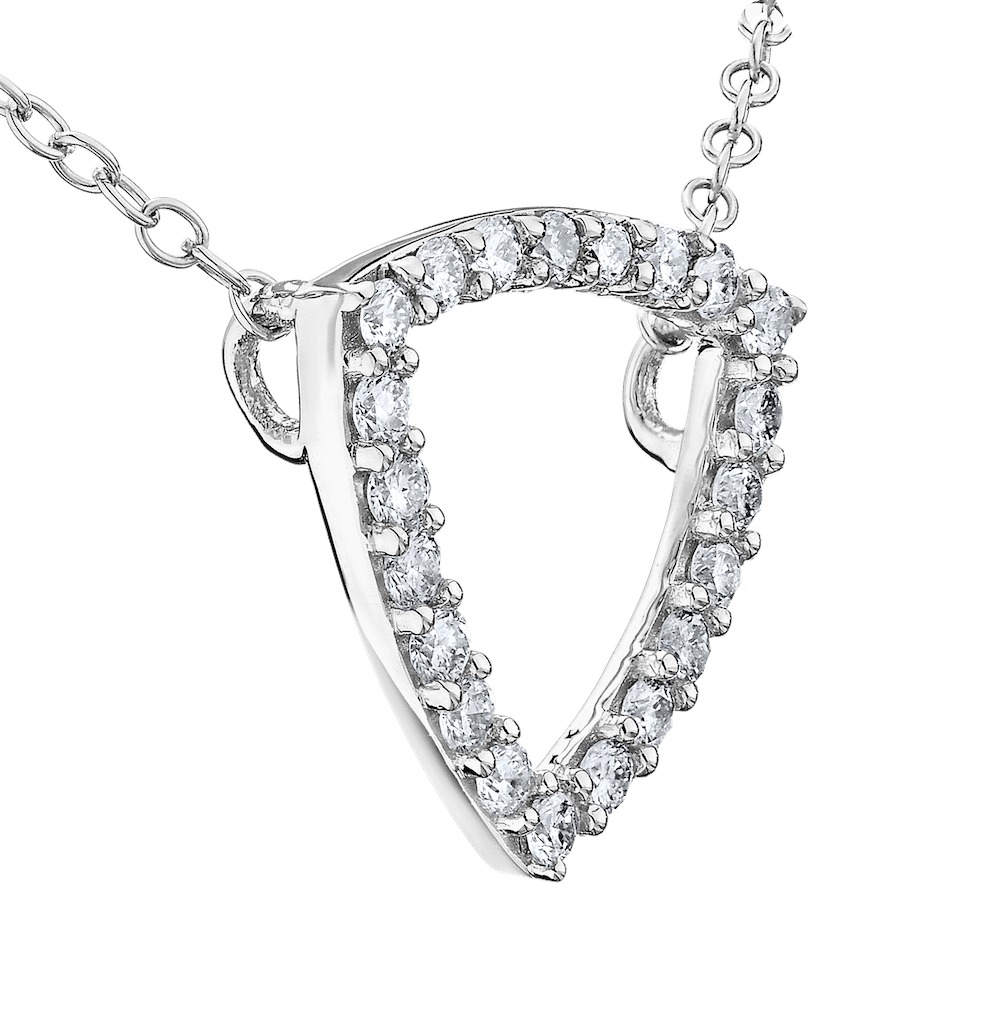 14K White Gold Necklace Triangle Cutout Attached Chain Diamond 1.00 Ctw