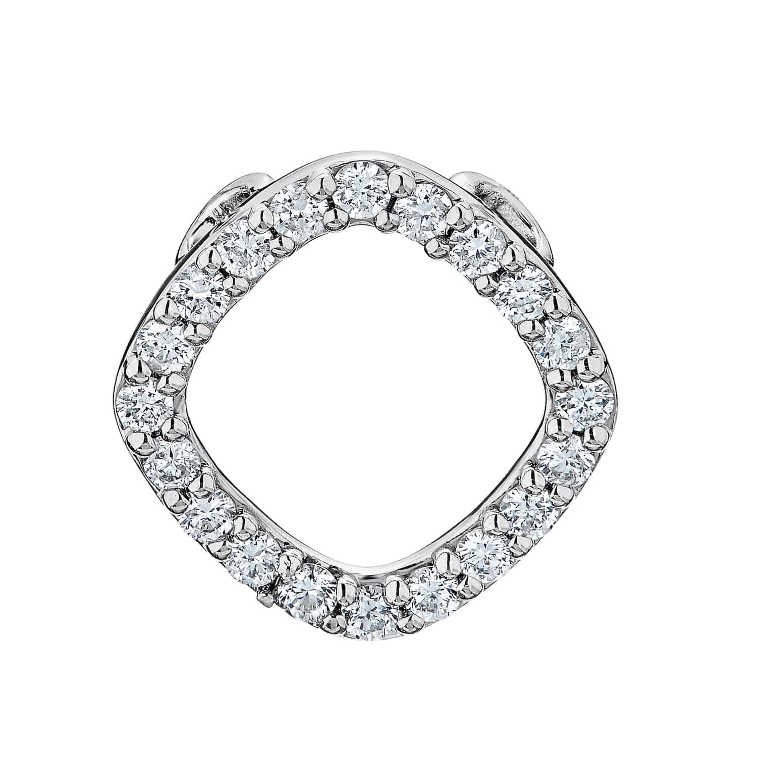 14K White Gold Pendant Offset Cushion Shape Cutout Hidden Bail Diamond 1.00 Ctw