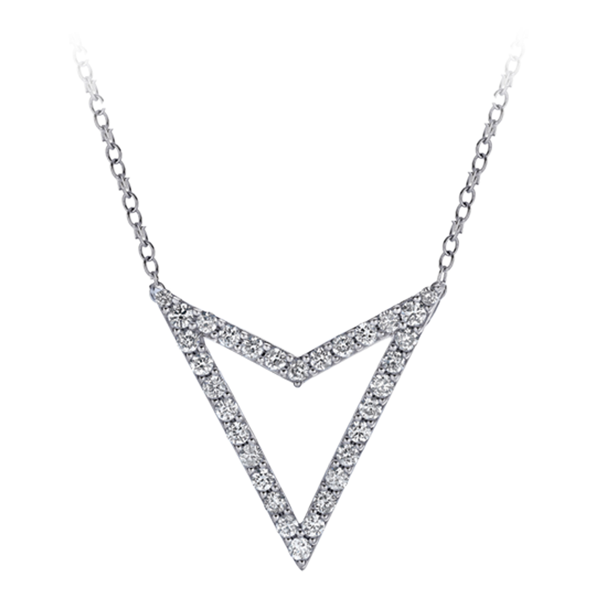 14K White Gold Necklace Arrow Shape Cutout Diamond 1.00 Ctw