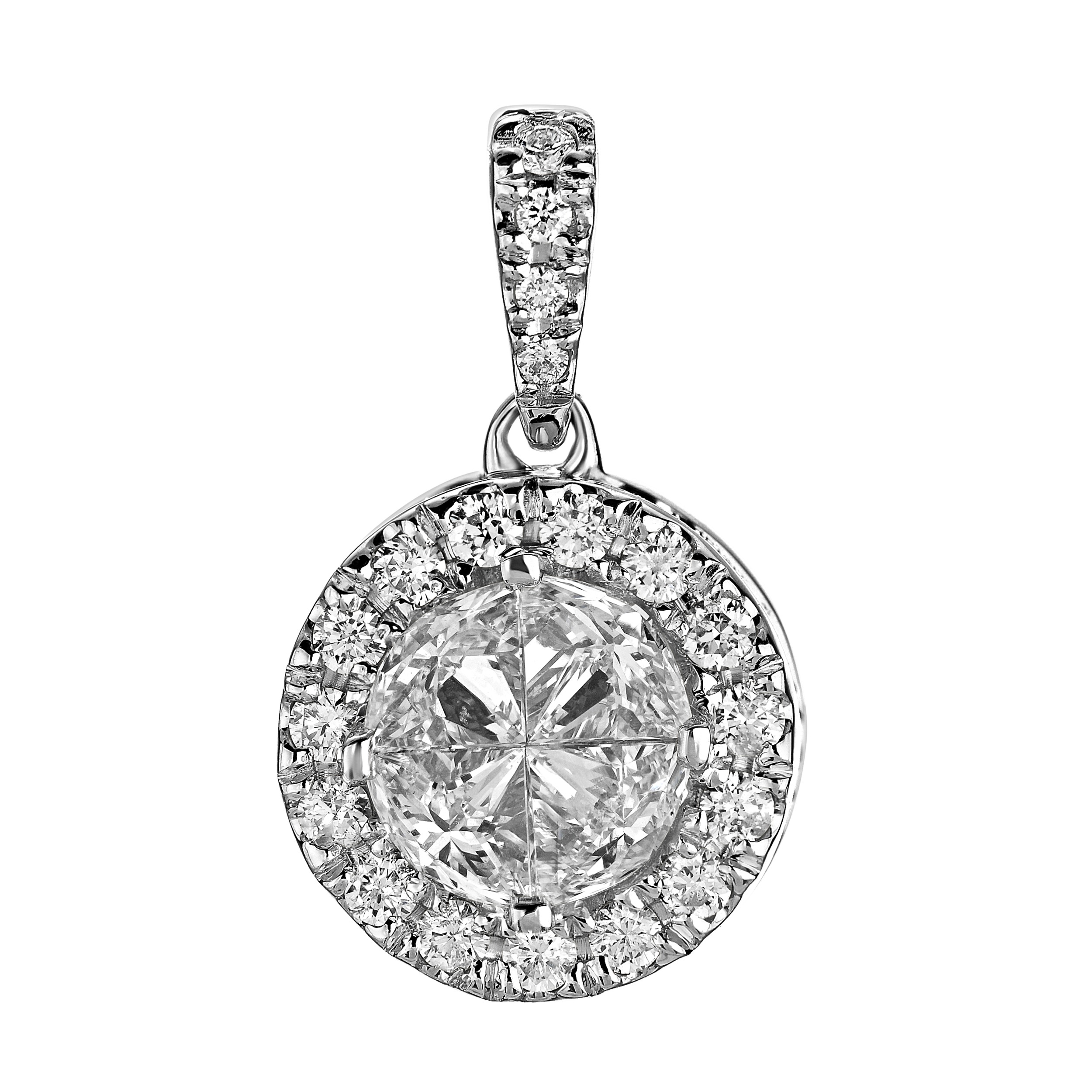Compozit&trade; 14K White Gold Round Shape Halo Diamond Set Bail Pendant Diamond 0.50 Ctw Cutting Edge Technology
