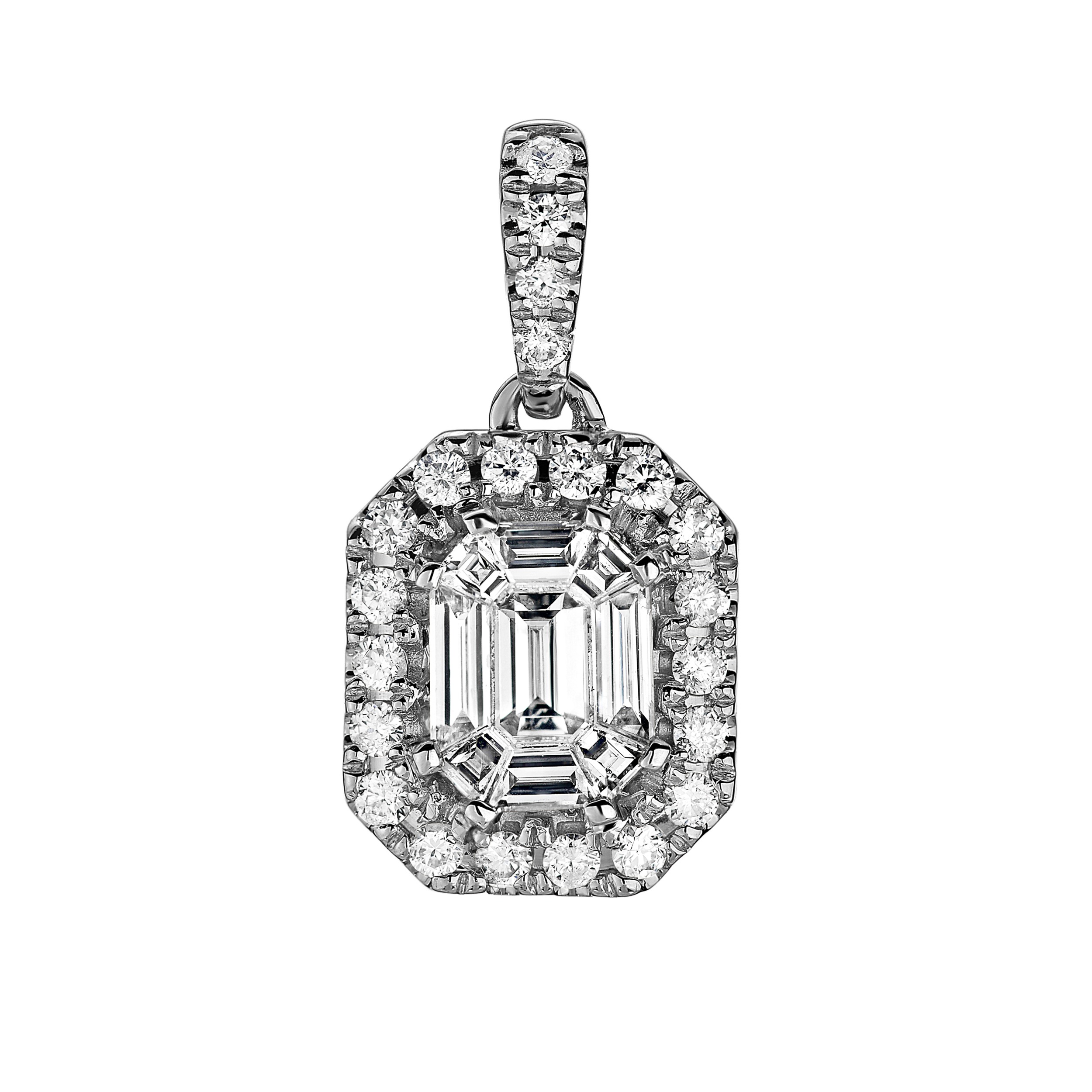 Compozit&trade; 14K White Gold Emerald Shape Halo Diamond Bail Pendant Diamond 0.50 Ctw Cutting Edge Technology