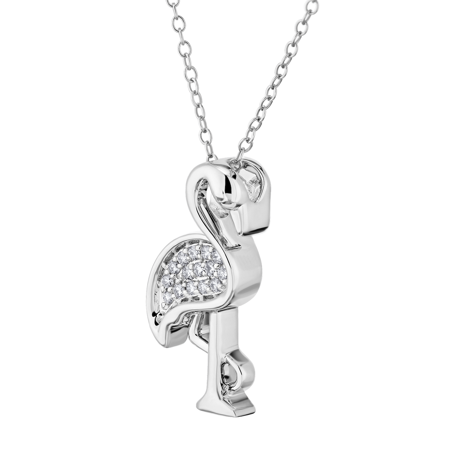 OCEANITY &trade; 14k White Gold Pendant Flamingo Pave Set Hidden Bail Diamond 0.25 Ctw