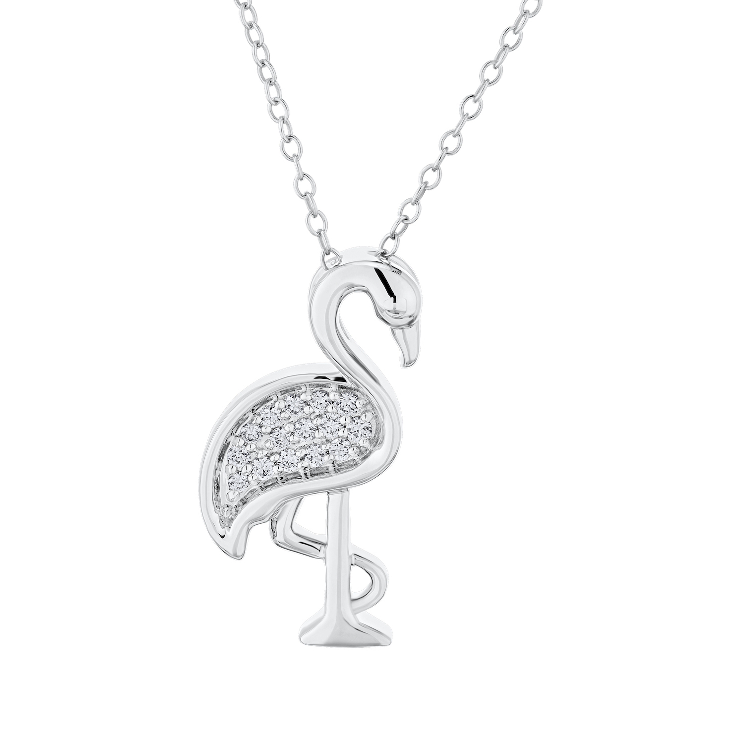 OCEANITY &trade; 14k White Gold Pendant Flamingo Pave Set Hidden Bail Diamond 0.05 Ctw