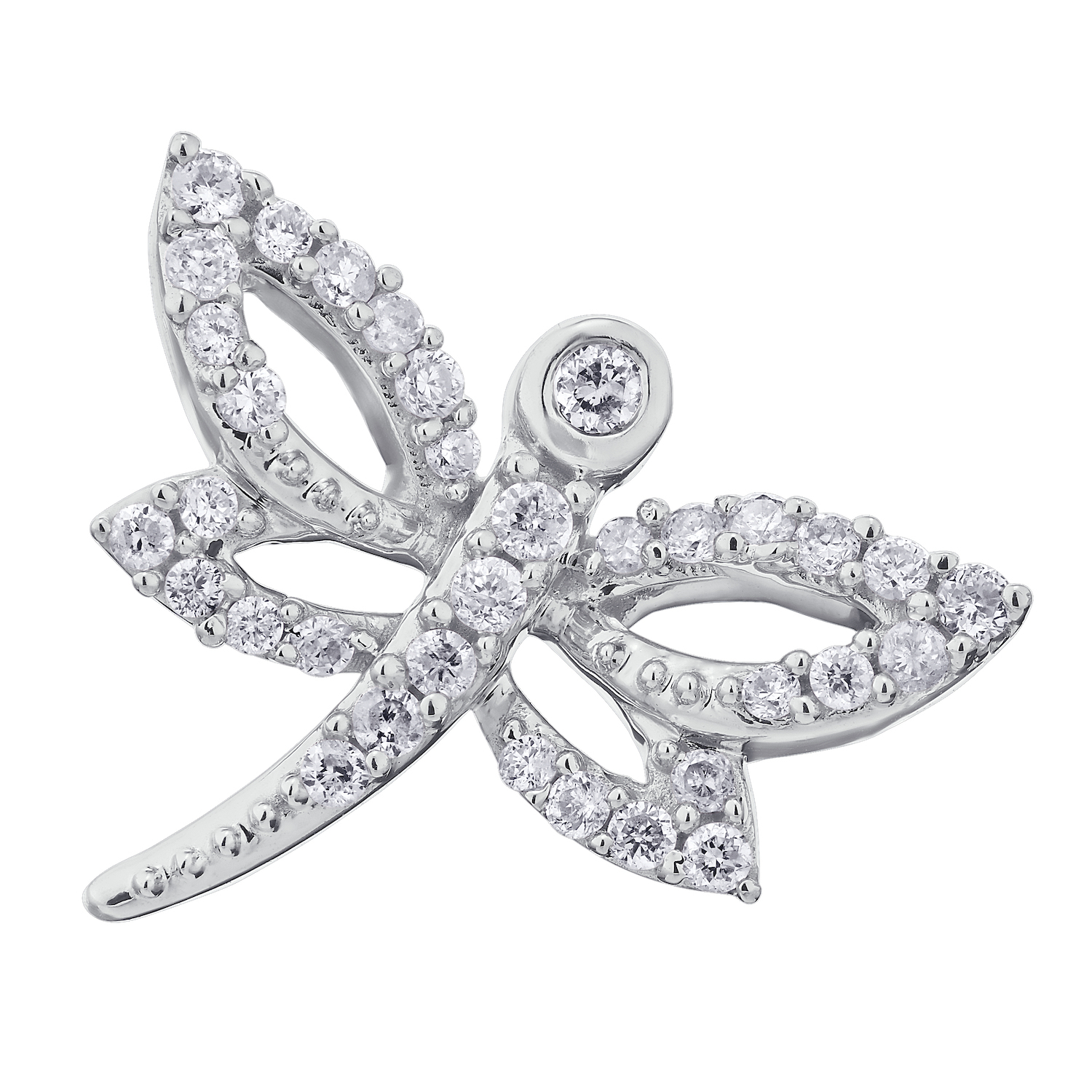 ZooLightful&trade; 10K White Gold Cutout Dragonfly Bezel Set Head Earrings Diamond 0.25 Ctw