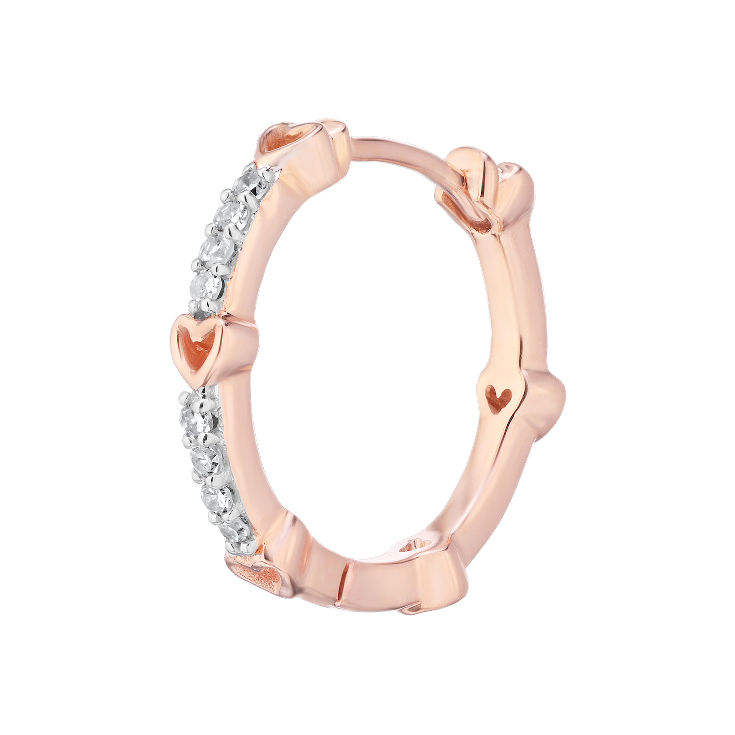 10K Rose Gold Earrings Pave Hoops with Cutout Hearts Diamond 0.10 Ctw