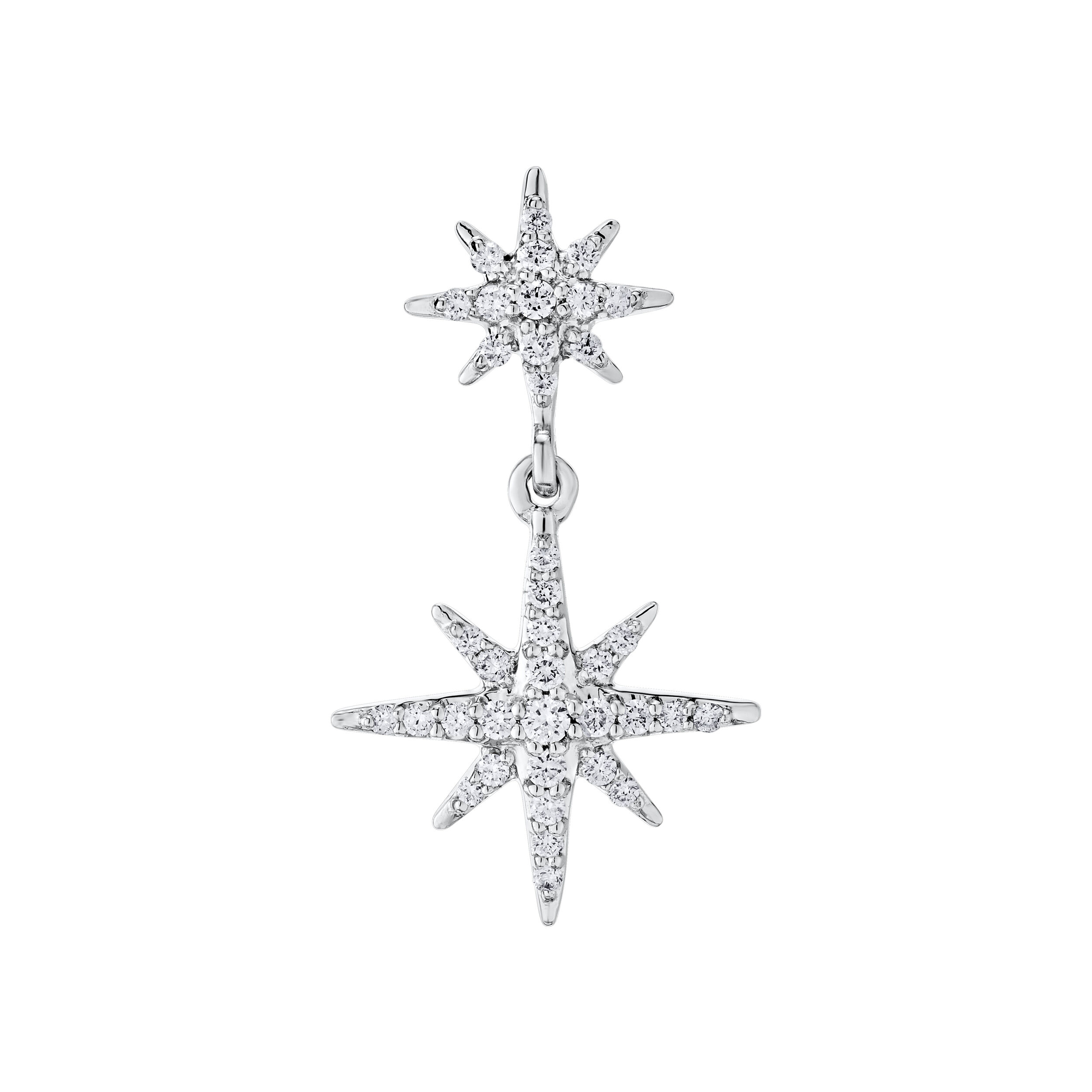 14K White Gold Earrings Double Pave Starburst Drops Diamond 0.33 Ctw