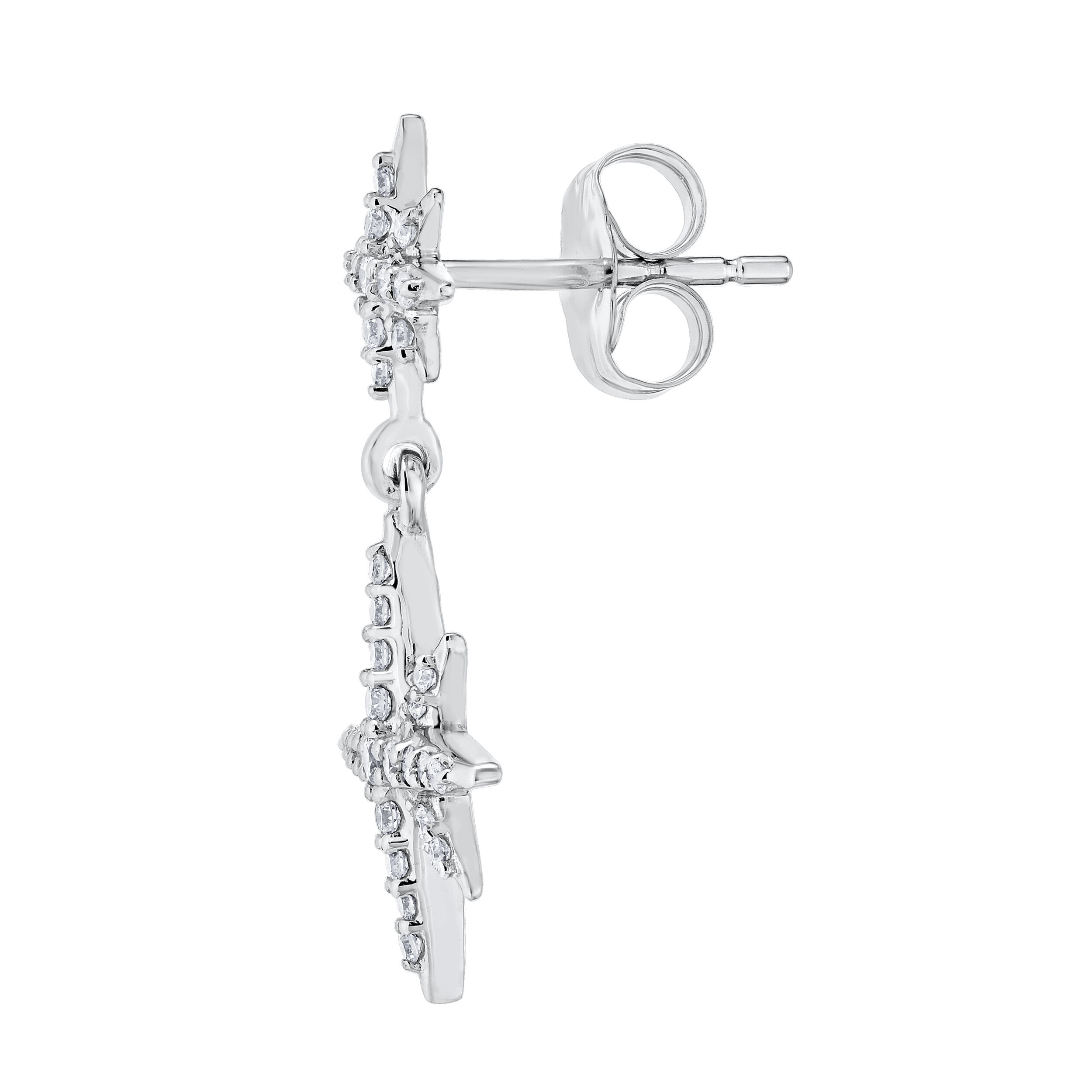 14K White Gold Earrings Double Pave Starburst Drops Diamond 0.33 Ctw