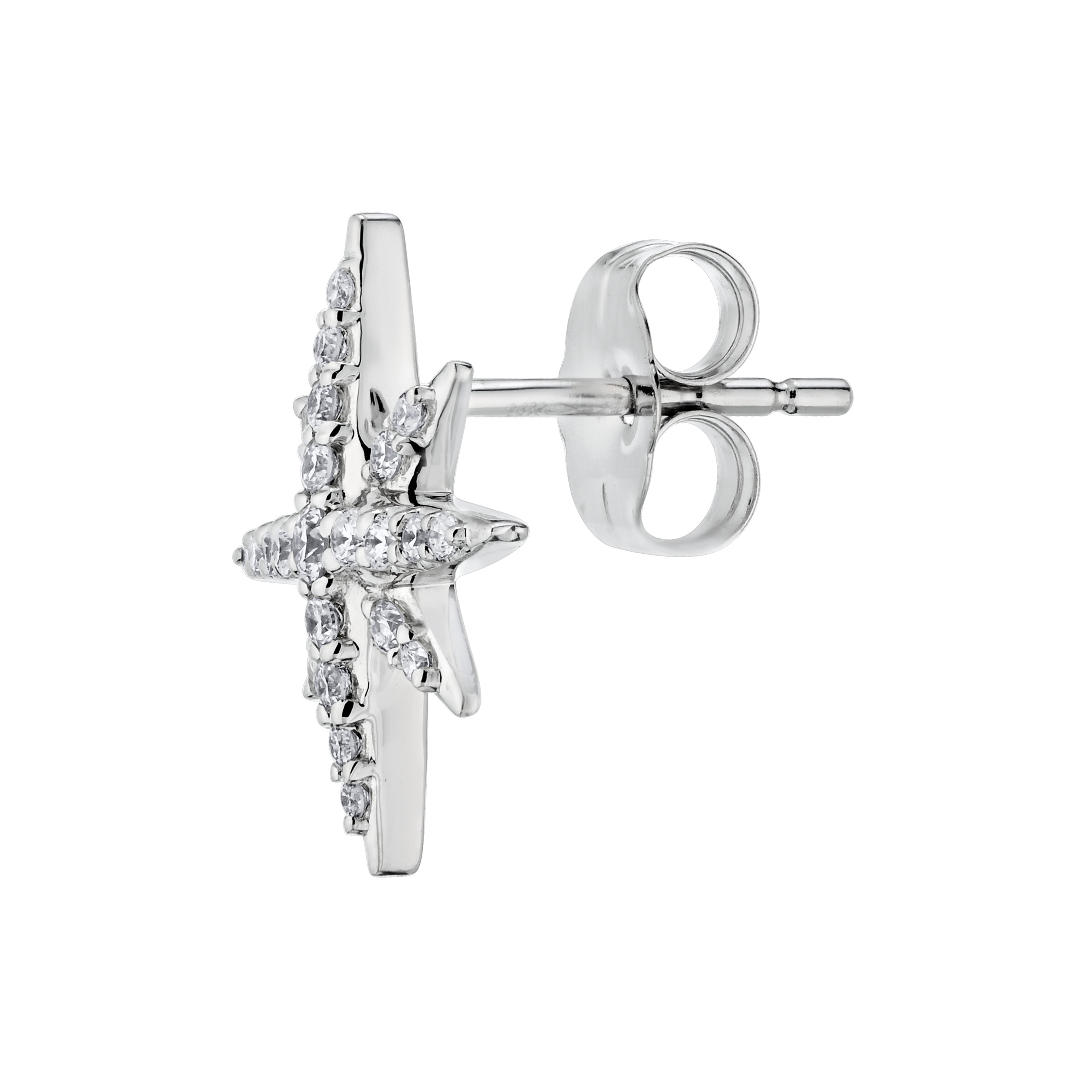 14K White Gold Earrings Starburst Pave Studs Diamond 0.25 Ctw