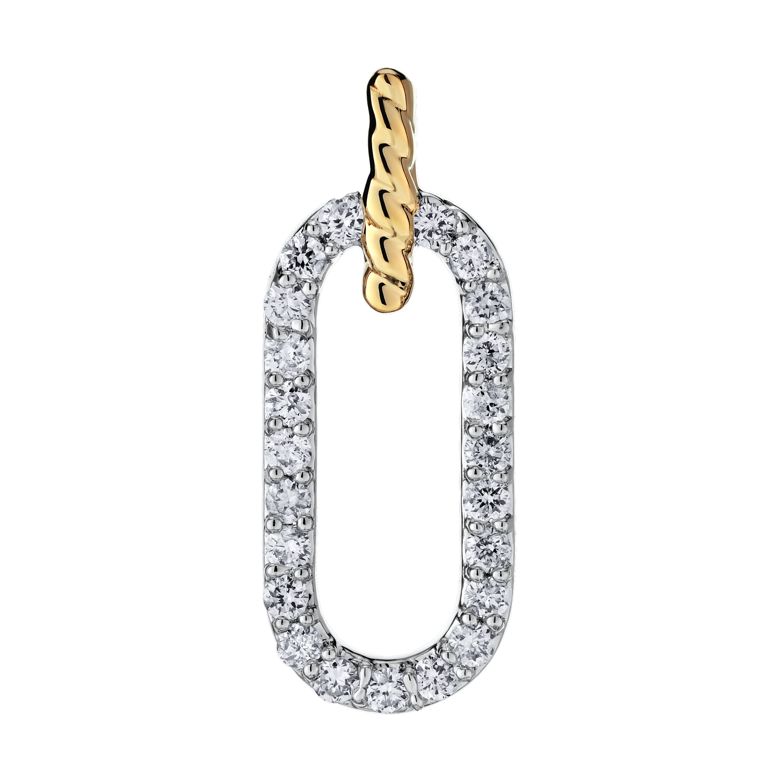 14K Two Tone Earrings Pave Drop Paperclip Twisted Wire Top Diamond 0.25 Ctw