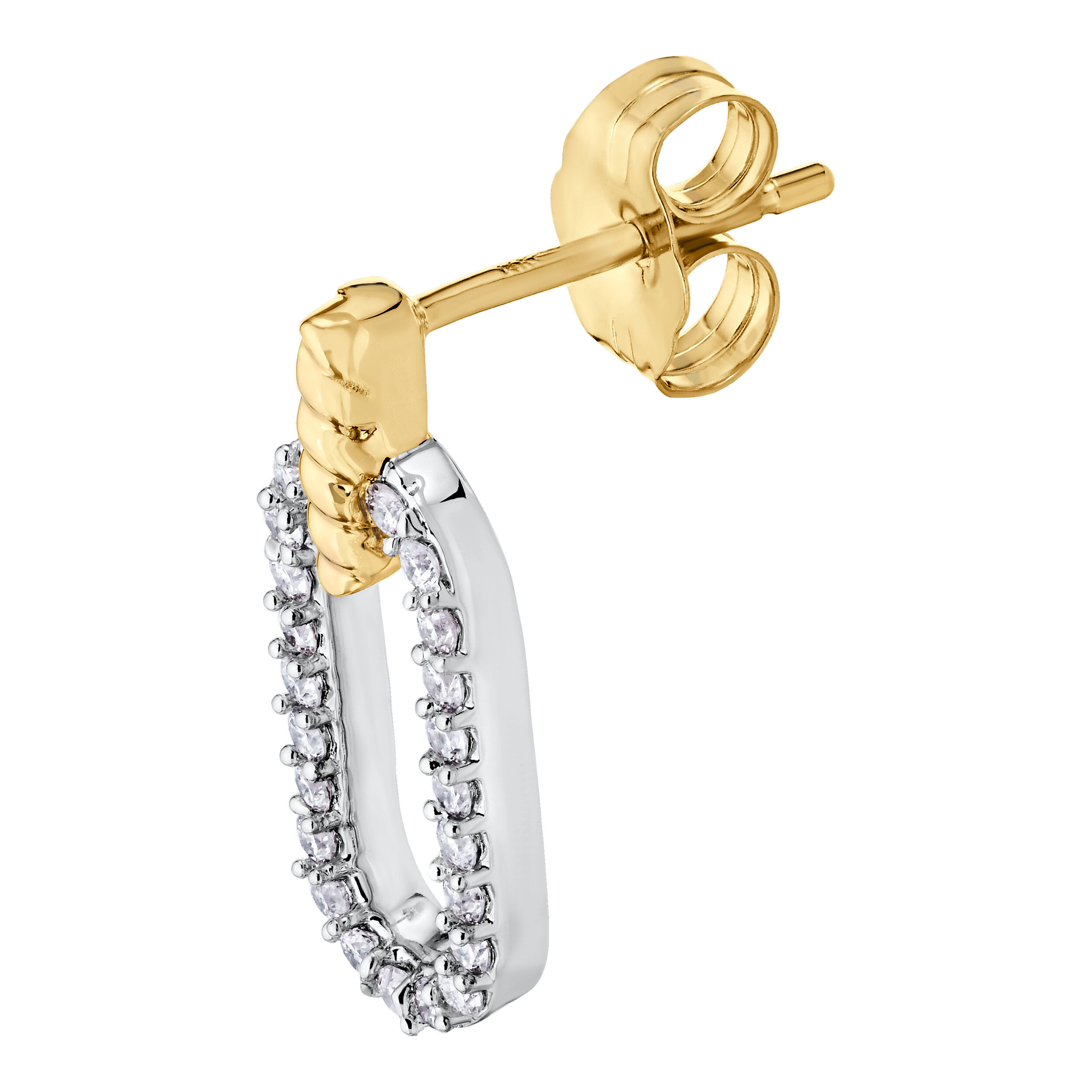 14K Two Tone Earrings Pave Drop Paperclip Twisted Wire Top Diamond 0.25 Ctw