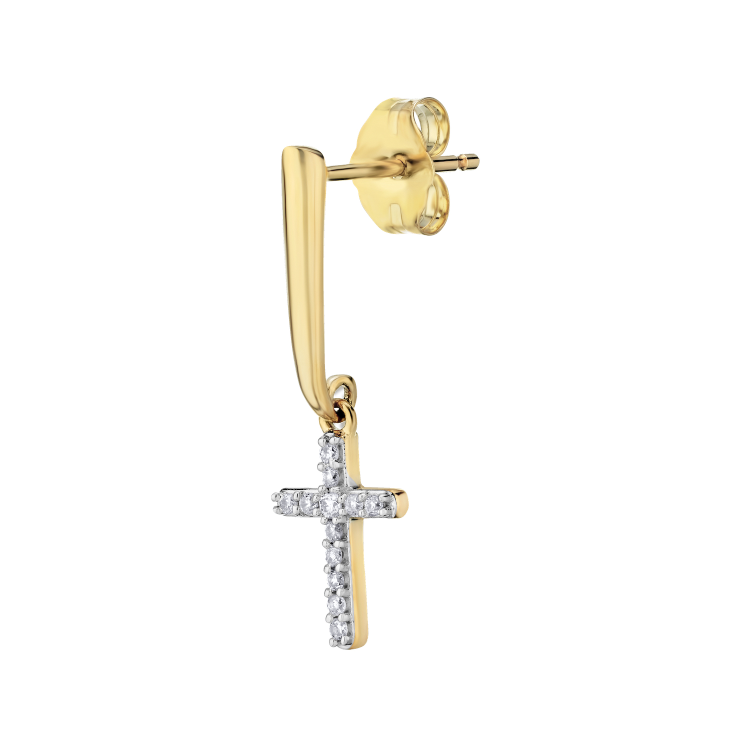 10K Yellow Gold Earrings Small Pave Cross Drops Diamond 0.10 Ctw