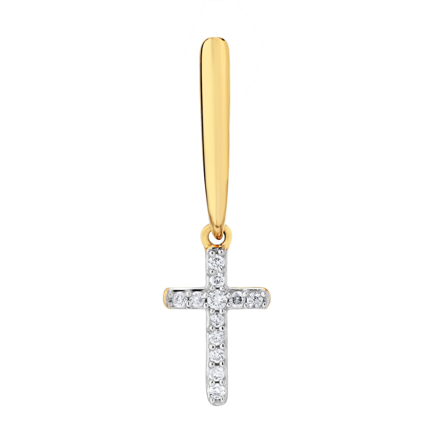 10K Yellow Gold Earrings Small Pave Cross Drops Diamond 0.10 Ctw