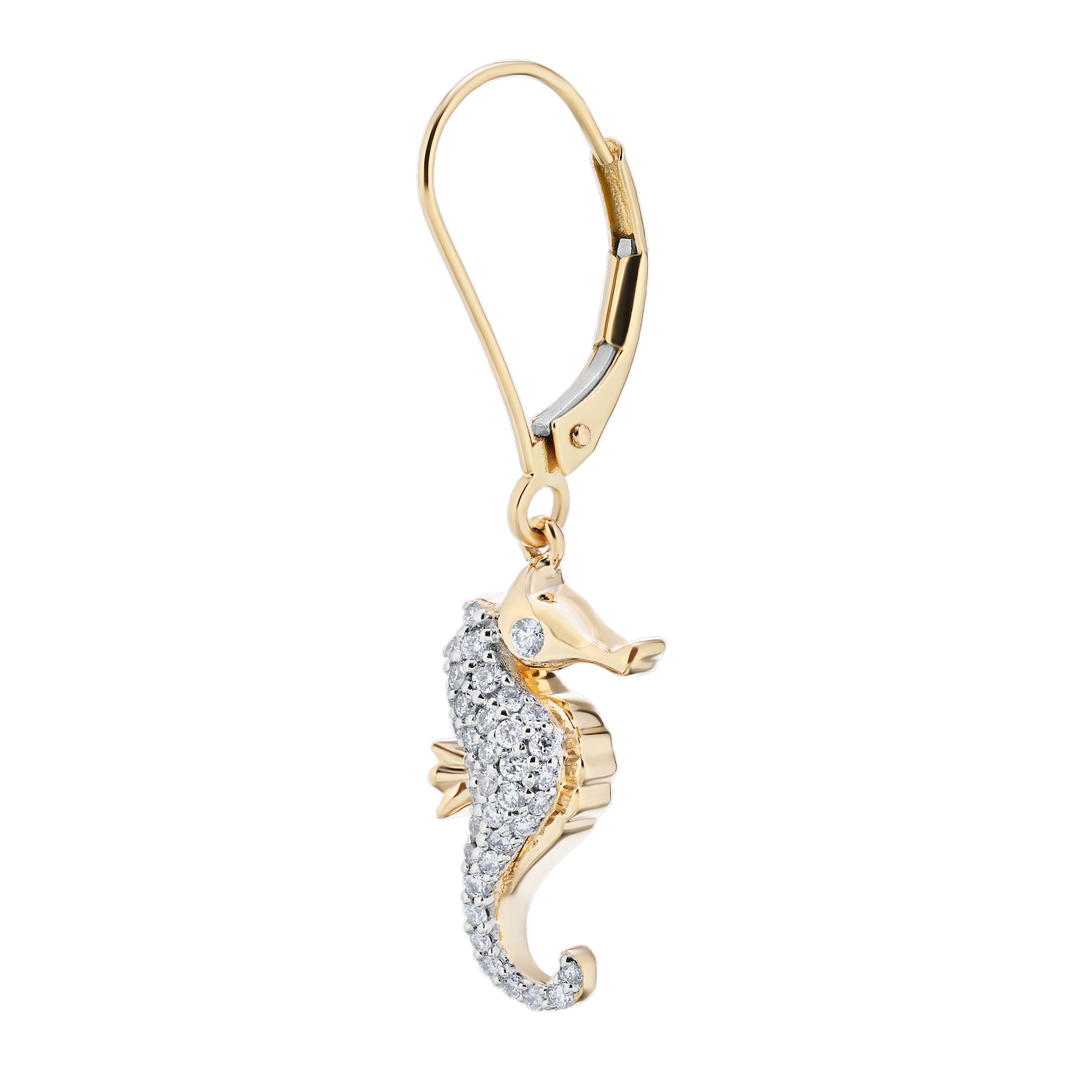 OCEANITY &trade; 14k Yellow Gold Earrings Pave Sea Horse Drop Lever-Backs Diamond 0.33 Ctw