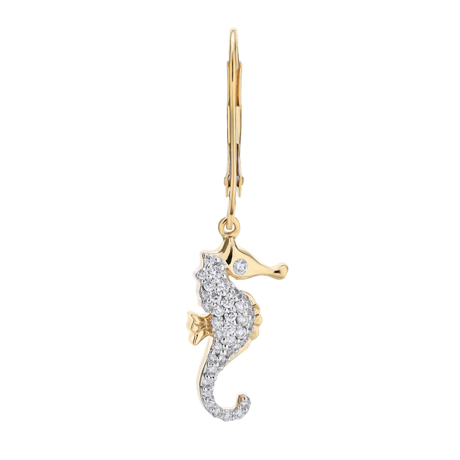 OCEANITY &trade; 14k Yellow Gold Earrings Pave Sea Horse Drop Lever-Backs Diamond 0.33 Ctw