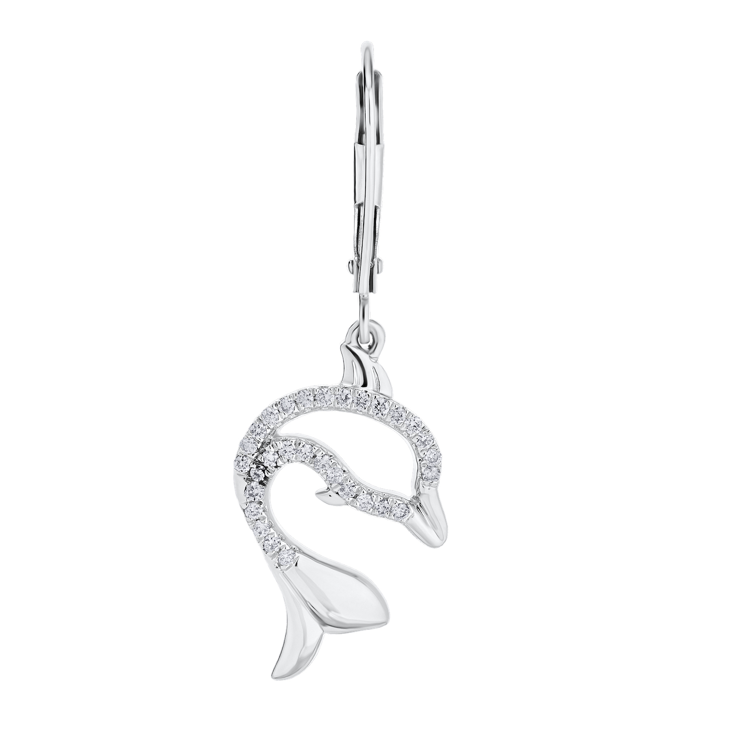 OCEANITY &trade; 14k White Gold Earrings Cutout Dolphin Drops Diamond 0.25 Ctw