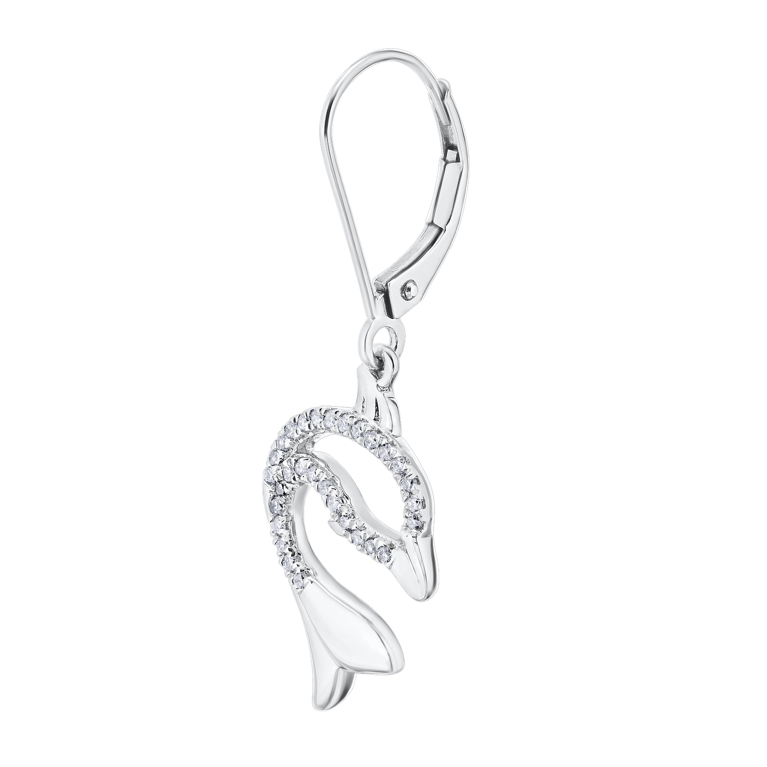 OCEANITY &trade; 14k White Gold Earrings Cutout Dolphin Drops Diamond 0.25 Ctw