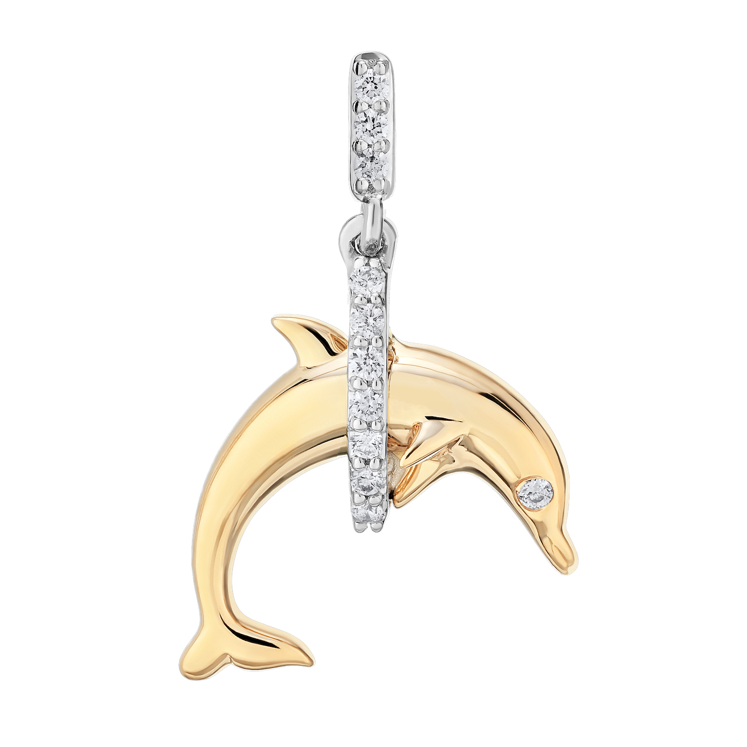 OCEANITY &trade; 14k Two Tone Earrings Polished Dolphins Diamond Bar Center Drops Diamond 0.20 Ctw