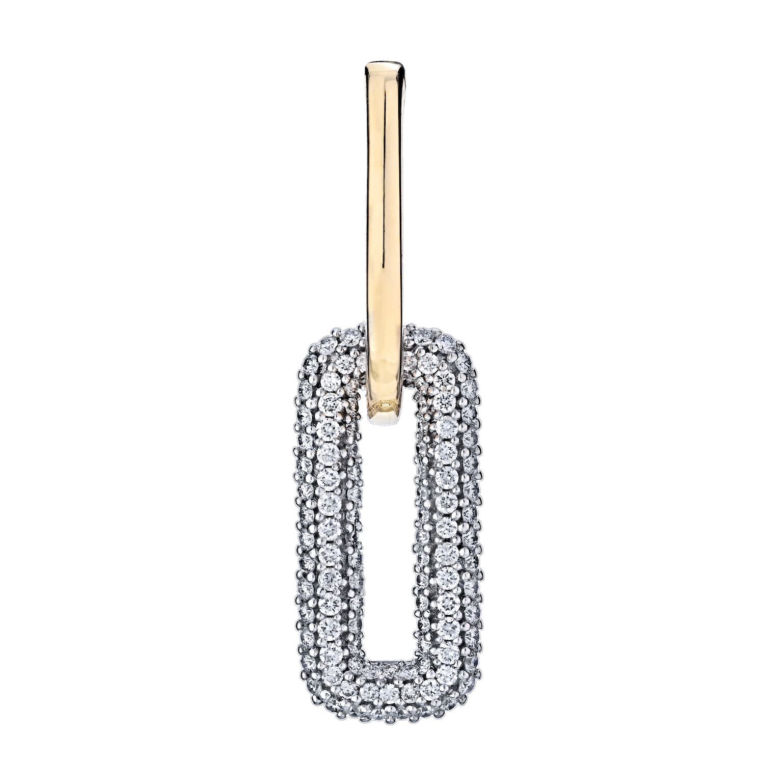 14K Two Tone Earrings Pave Paperclip Drops Diamond 0.75 Ctw