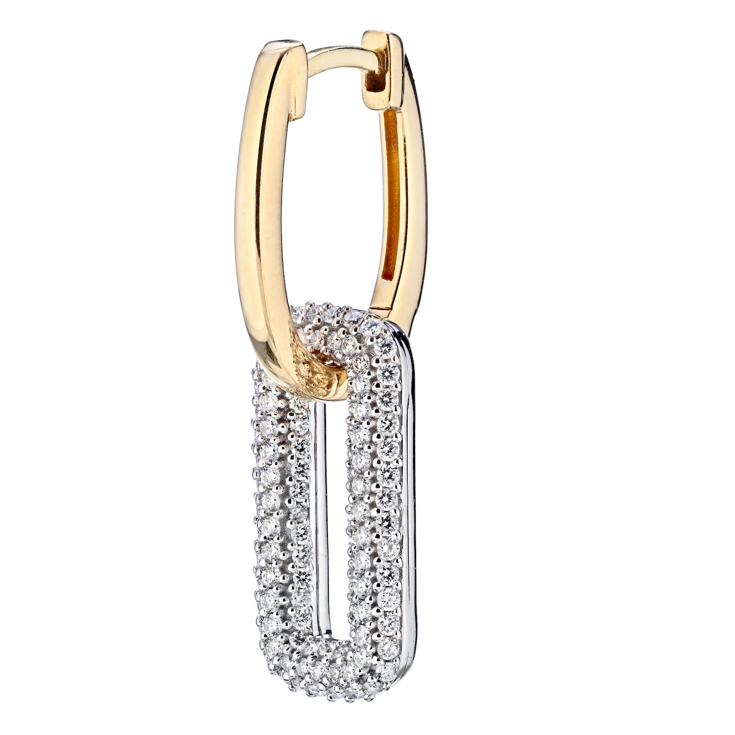 14K Two Tone Earrings Pave Paperclip Drops Diamond 0.75 Ctw