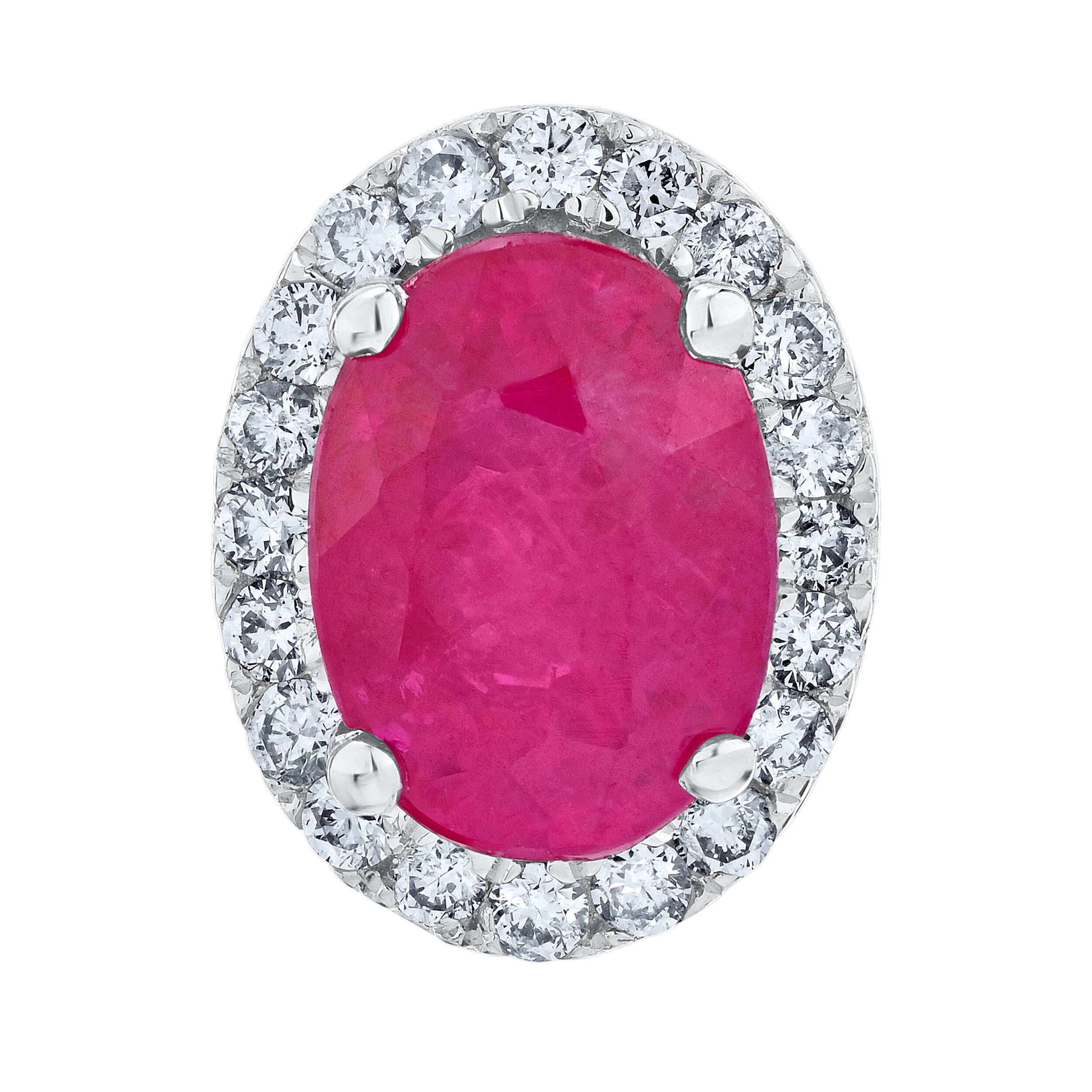 Majestic Gems&trade; 14k White Gold Oval Color with Halo Studs Ruby & Diamond 2.20 Ctw