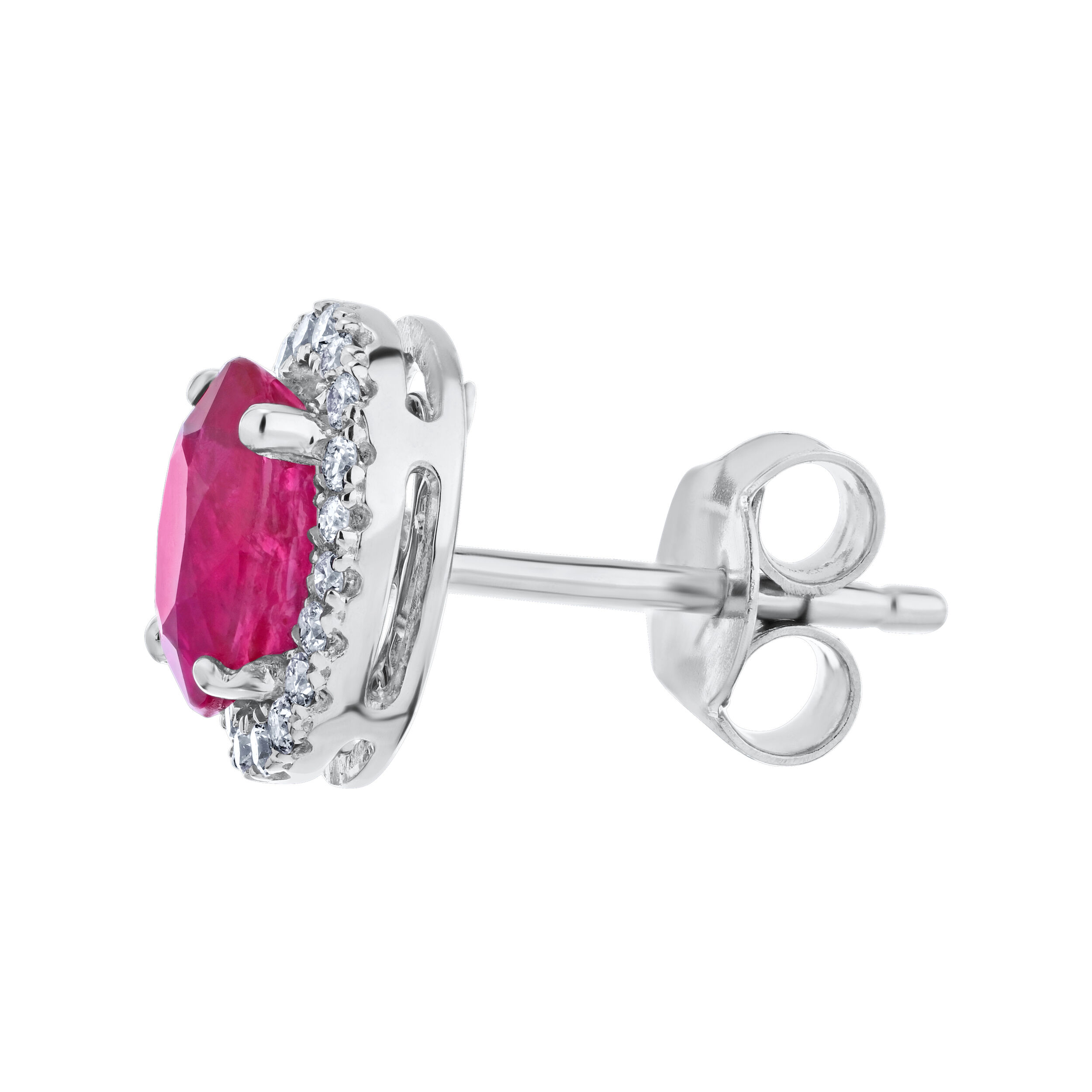 Majestic Gems&trade; 14k White Gold Oval Color with Halo Studs Ruby & Diamond 2.20 Ctw