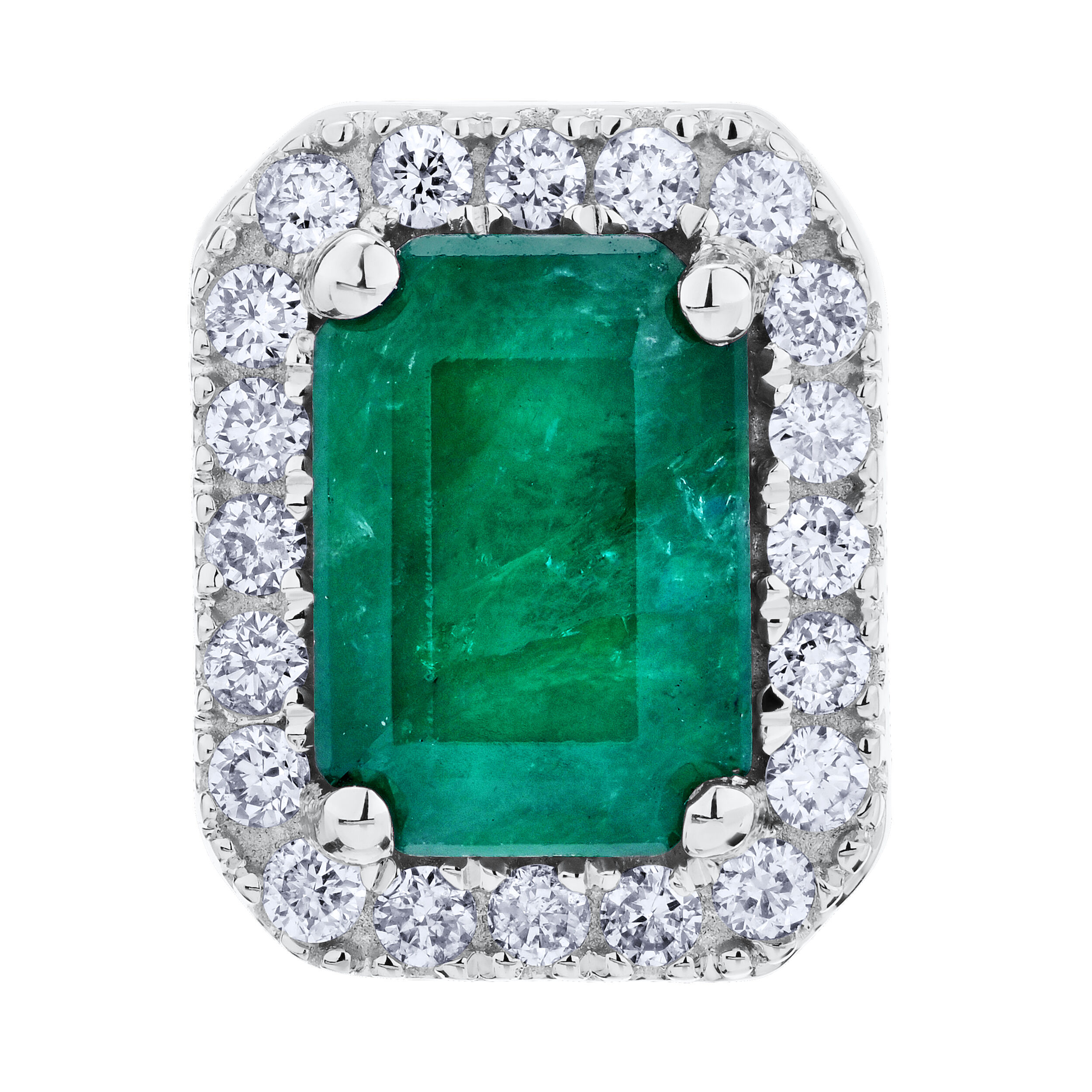 Majestic Gems&trade; 14k White Gold Emerald & Diamond Halo Studs Emerald & Diamond 2.08 Ctw