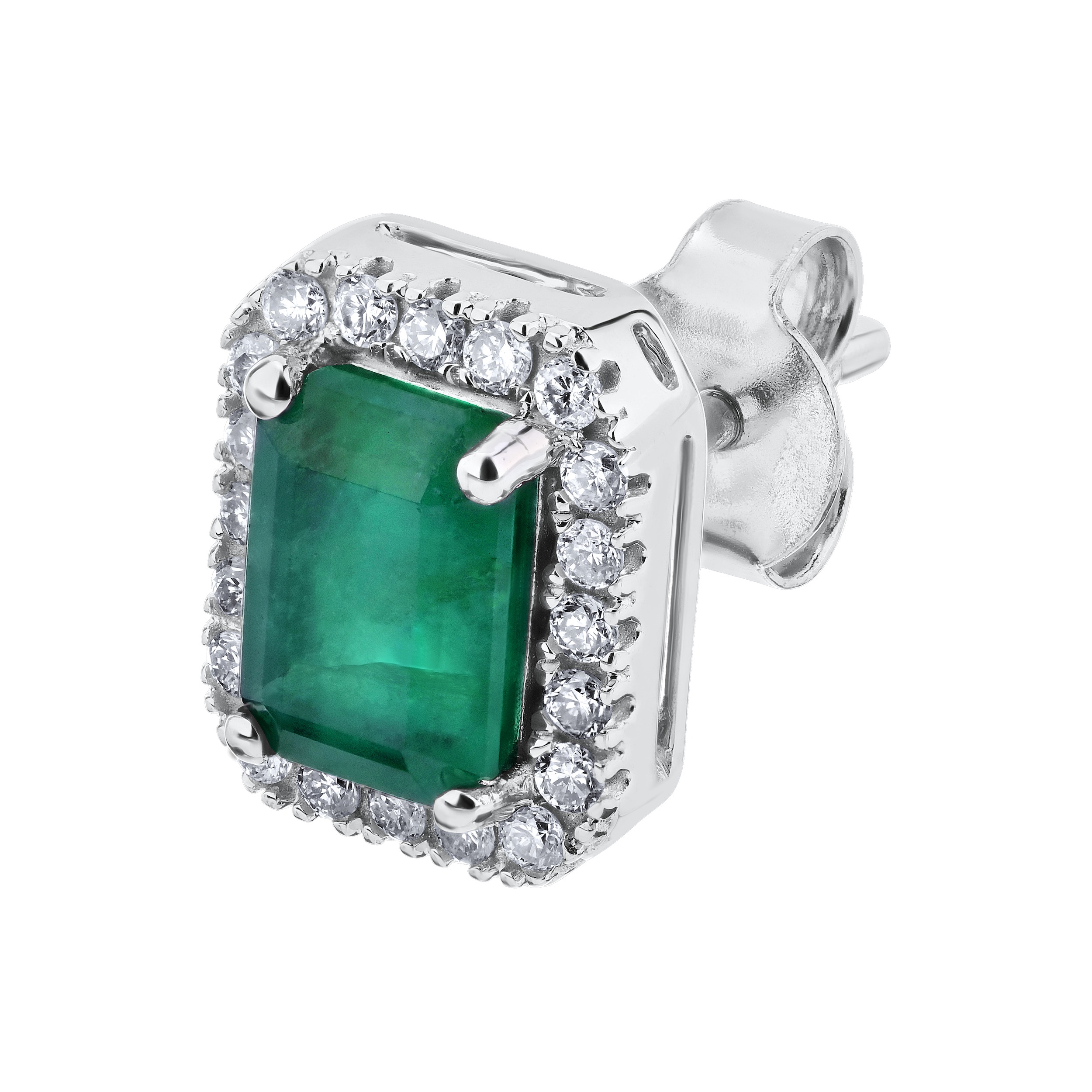 Majestic Gems&trade; 14k White Gold Emerald & Diamond Halo Studs Emerald & Diamond 2.08 Ctw